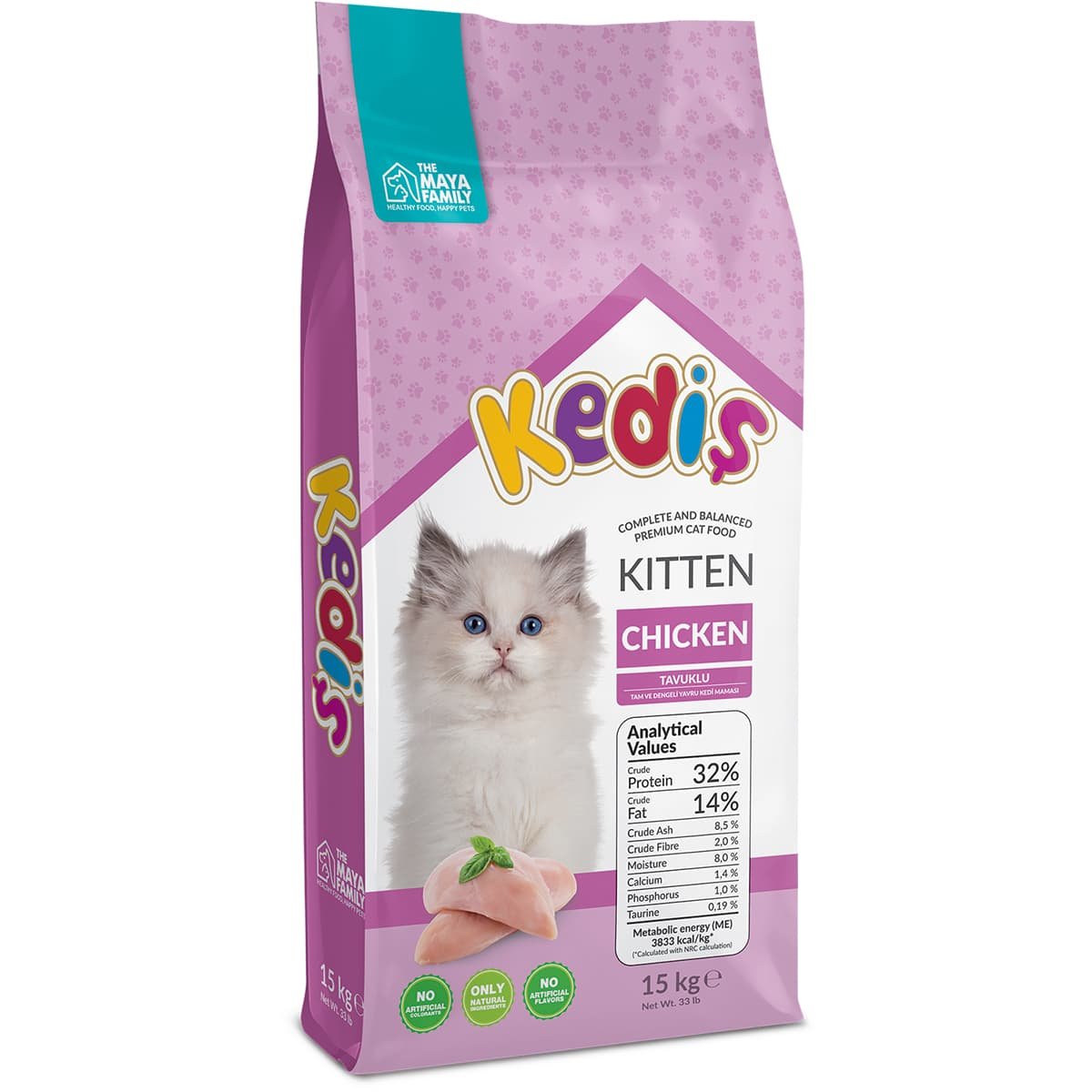1 Kedis 15kg Kitten Chicken Maya Family Kedis 15kg ξηρά τροφή για γατάκια με κοτόπουλο PHK150001 - Image 2