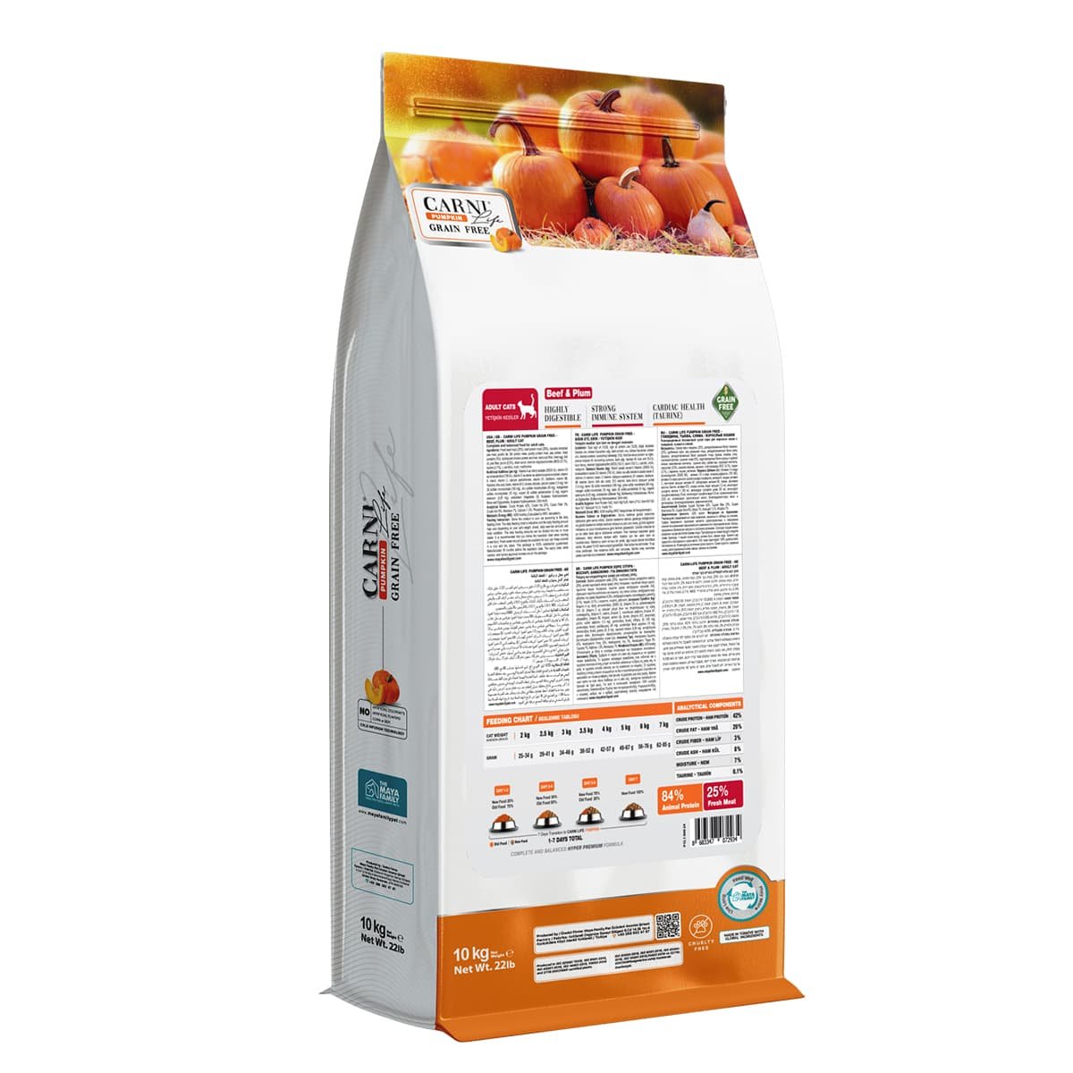 107 Maya Family Carni Life Pumpkin Grain Free 10kg Ξηρά Τροφή για Ενήλικες Γάτες με Μοσχάρι και Δαμάσκηνο - Image 2
