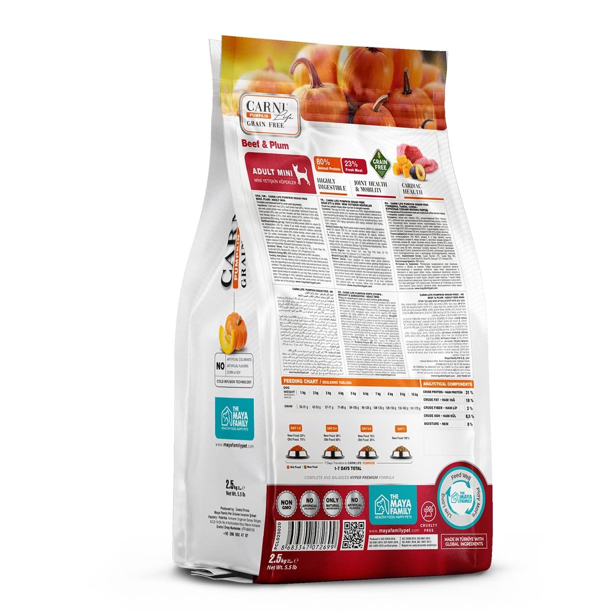 125 Maya Family Carni Life Pumpkin Grain Free 2.5kg Ξηρά Τροφή για Ενήλικους Σκύλους Μίνι με Μοσχάρι και Δαμάσκηνο