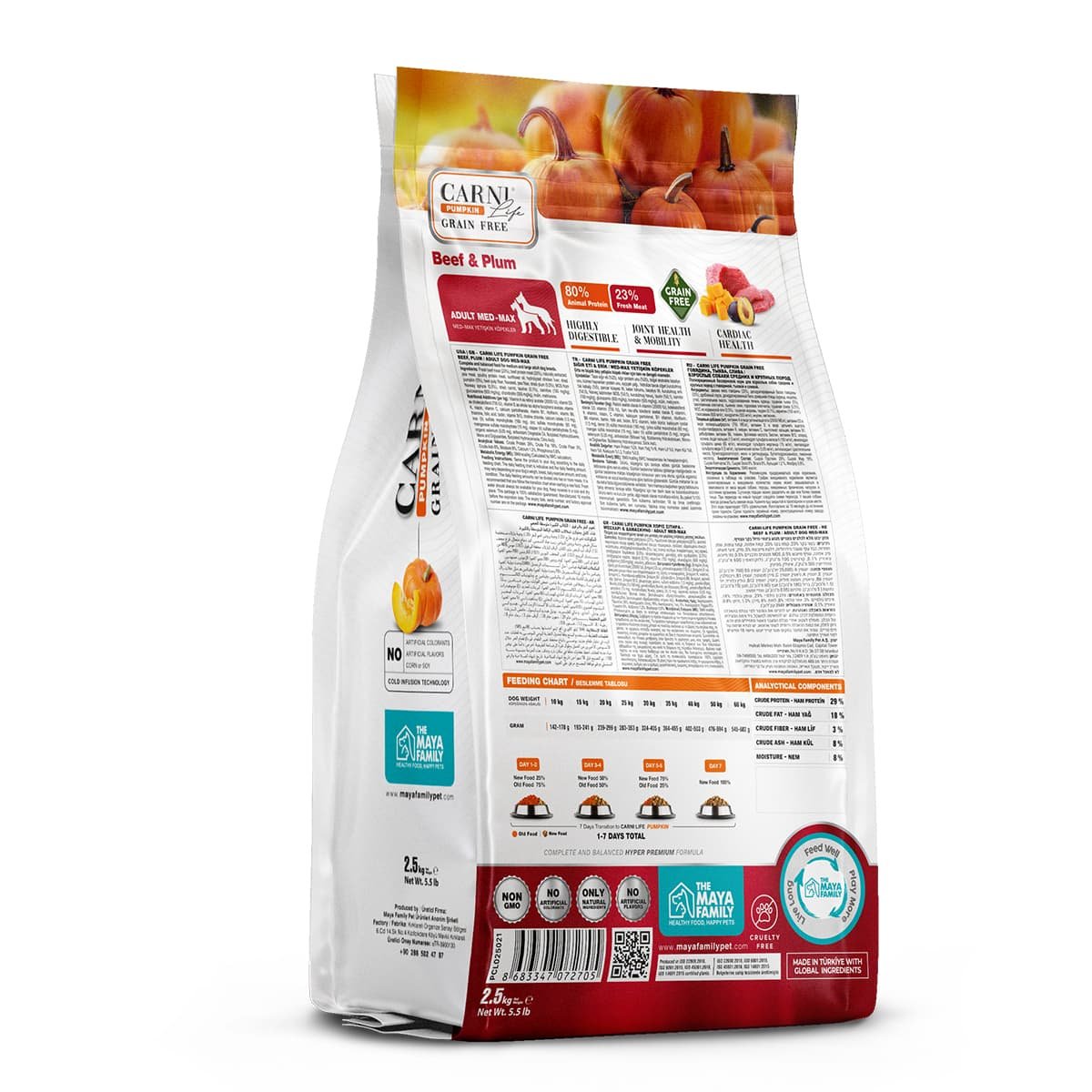 128 Maya Family Carni Life Pumpkin Grain Free 2.5kg Ξηρά Τροφή για Ενήλικους Σκύλους με Μοσχάρι και Δαμάσκηνο