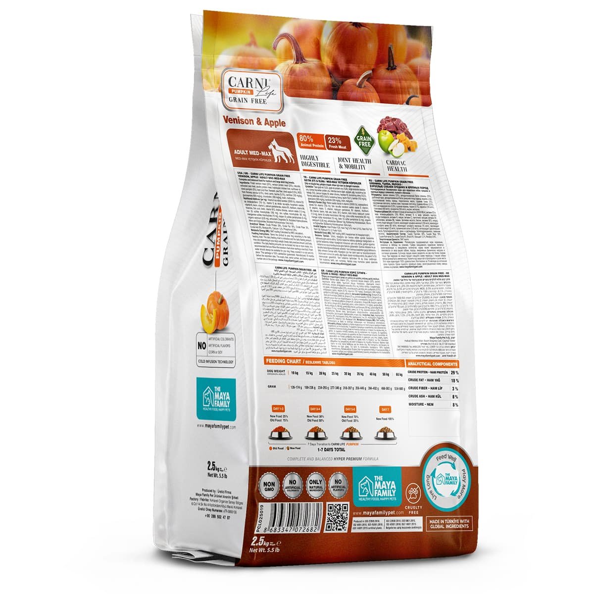 129 Maya Family Carni Life Pumpkin Grain Free 2.5kg Ξηρά Τροφή για Ενήλικους Σκύλους με Ελάφι και Μήλο