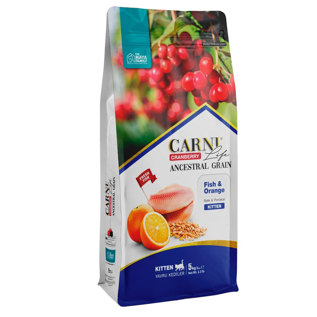 163 Maya Family Carni Life Cranberry 5kg ξηρά τροφή για γατάκια με ψάρι και πορτοκάλι