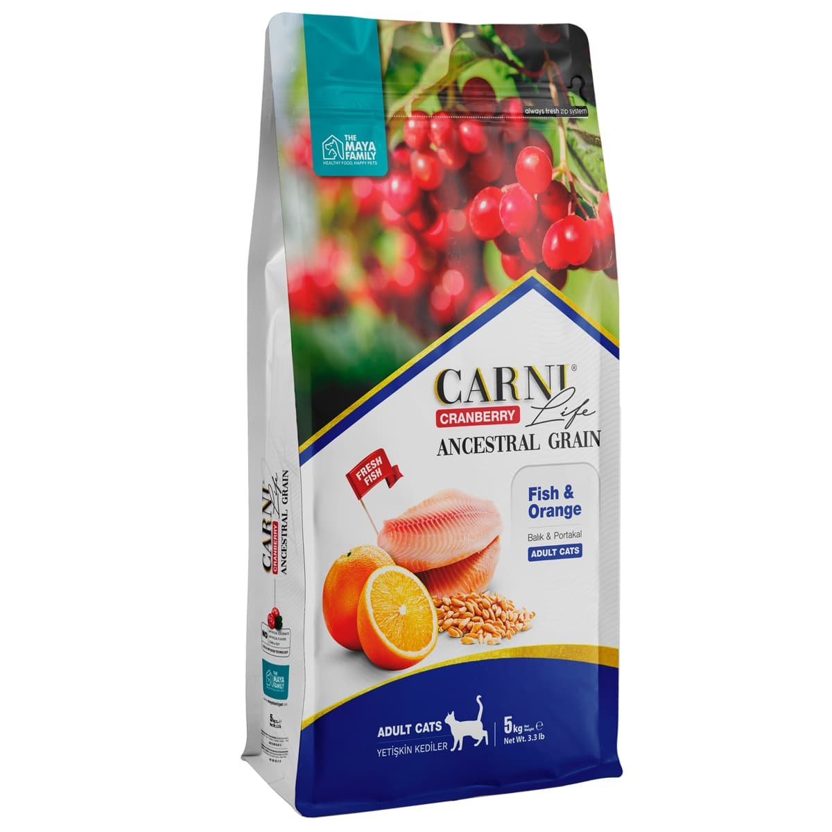 165 Maya Family Carni Life Cranberry 5kg ξηρά τροφή για ενήλικες γάτες με ψάρι και πορτοκάλι
