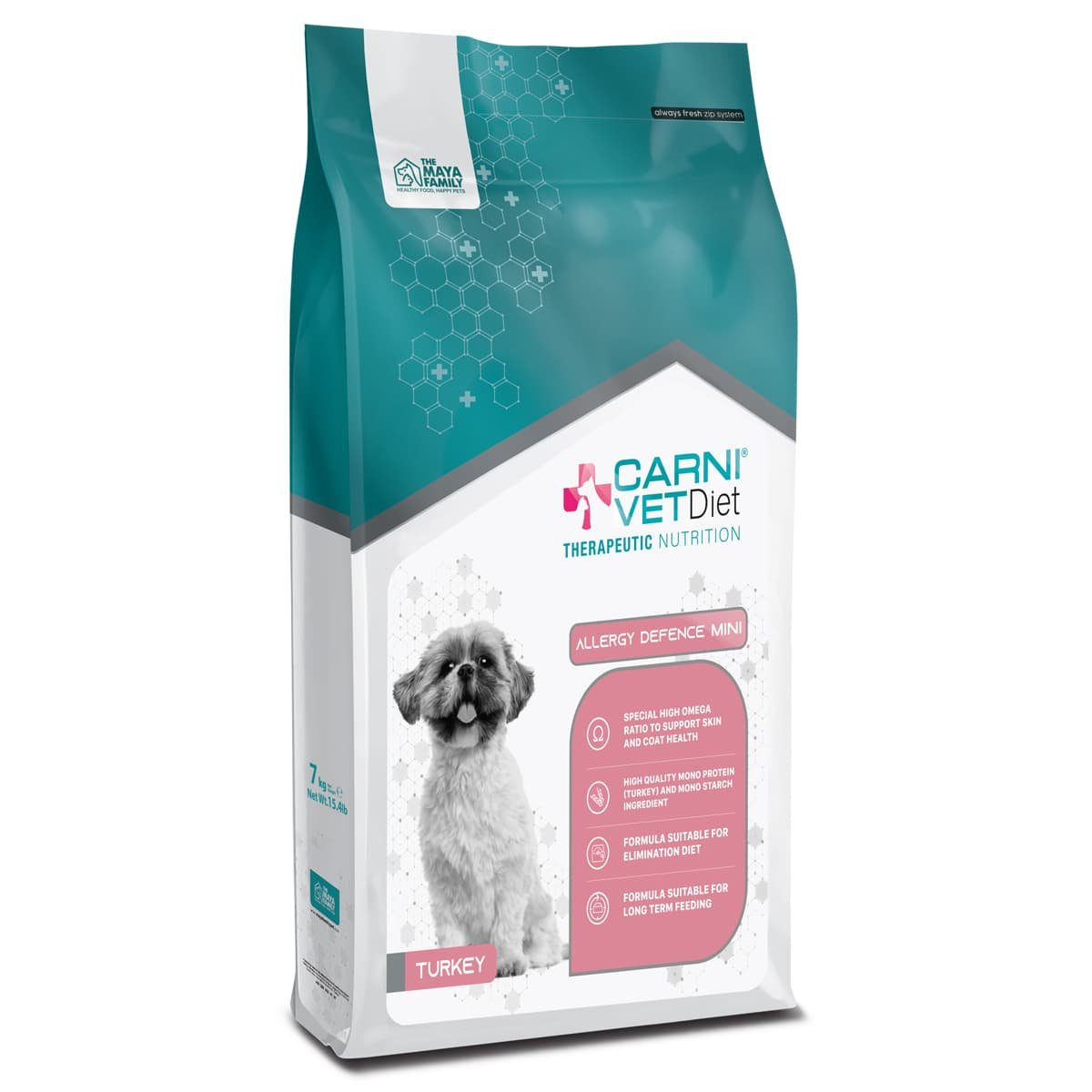190 Maya Pet Family Carni Vet Diet Adult Dog Mini Allergy Defence Turkey - Πλήρης Ζωοτροφή 7Kg