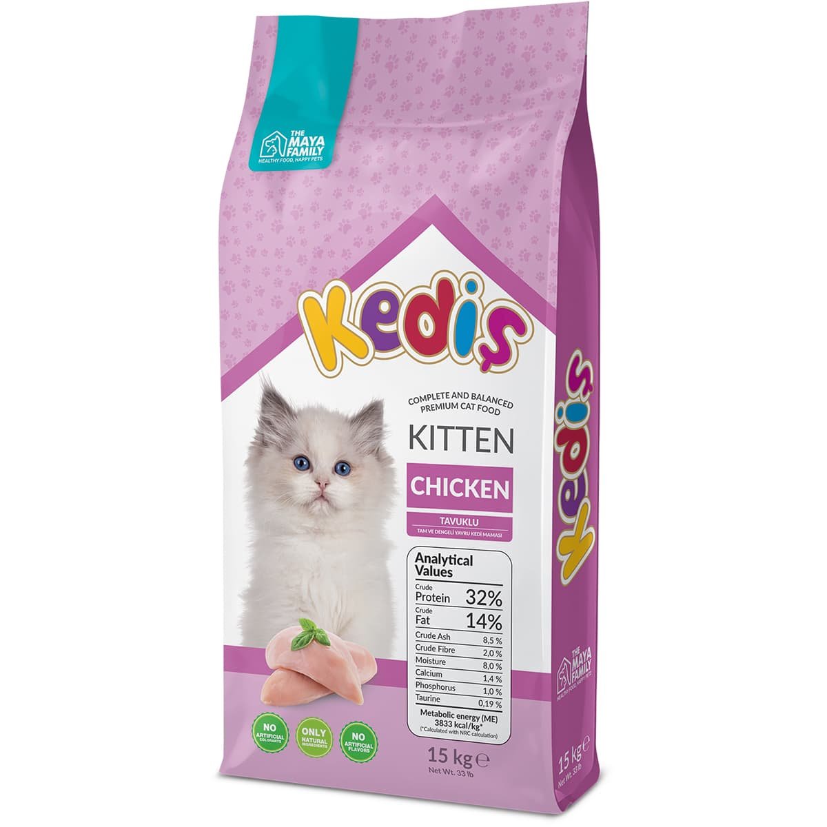 3 Kedis 15kg Kitten Chicken Maya Family Kedis 15kg ξηρά τροφή για γατάκια με κοτόπουλο PHK150001 - Image 3