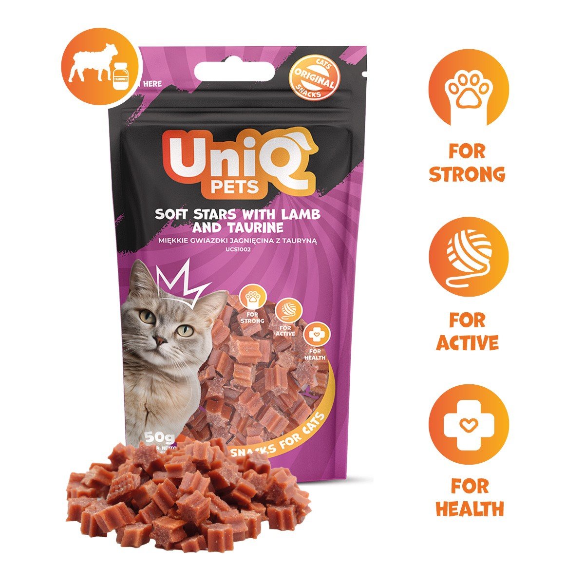 5503 1 Uniq 50gr Λιχουδιά για Γάτες Μαλακά Αστέρια με Αρνί και Ταυρίνη - Image 2