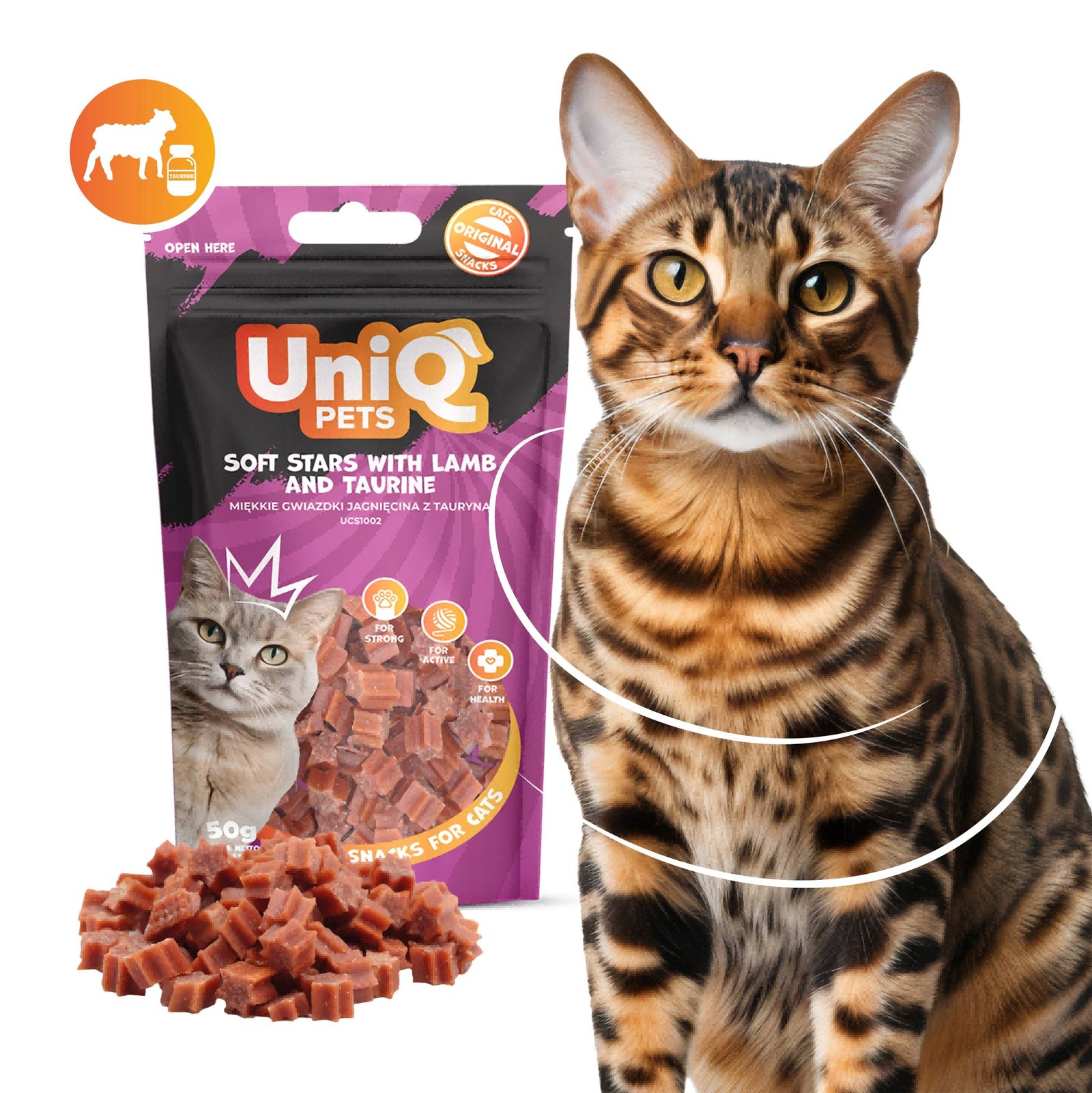 5503-7 Uniq 50gr Λιχουδιά για Γάτες Μαλακά Αστέρια με Αρνί και Ταυρίνη