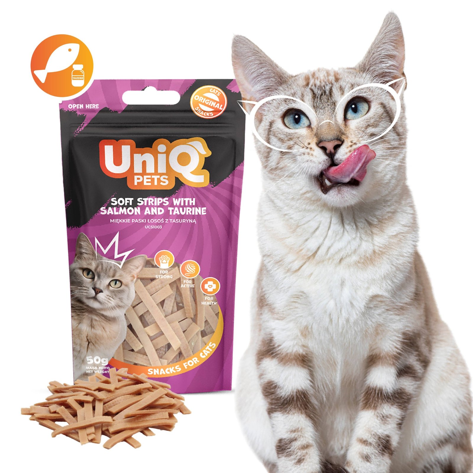 5504-7 Uniq 50gr Λιχουδιά για Γάτες Μαλακές Λωρίδες με Σολομό και Ταυρίνη