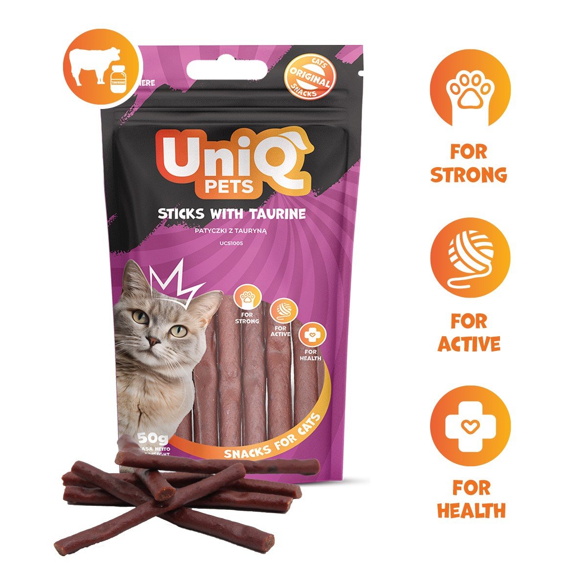 5506 1 Uniq 50gr Λιχουδιά για Γάτες Στικς με Ταυρίνη - Image 2