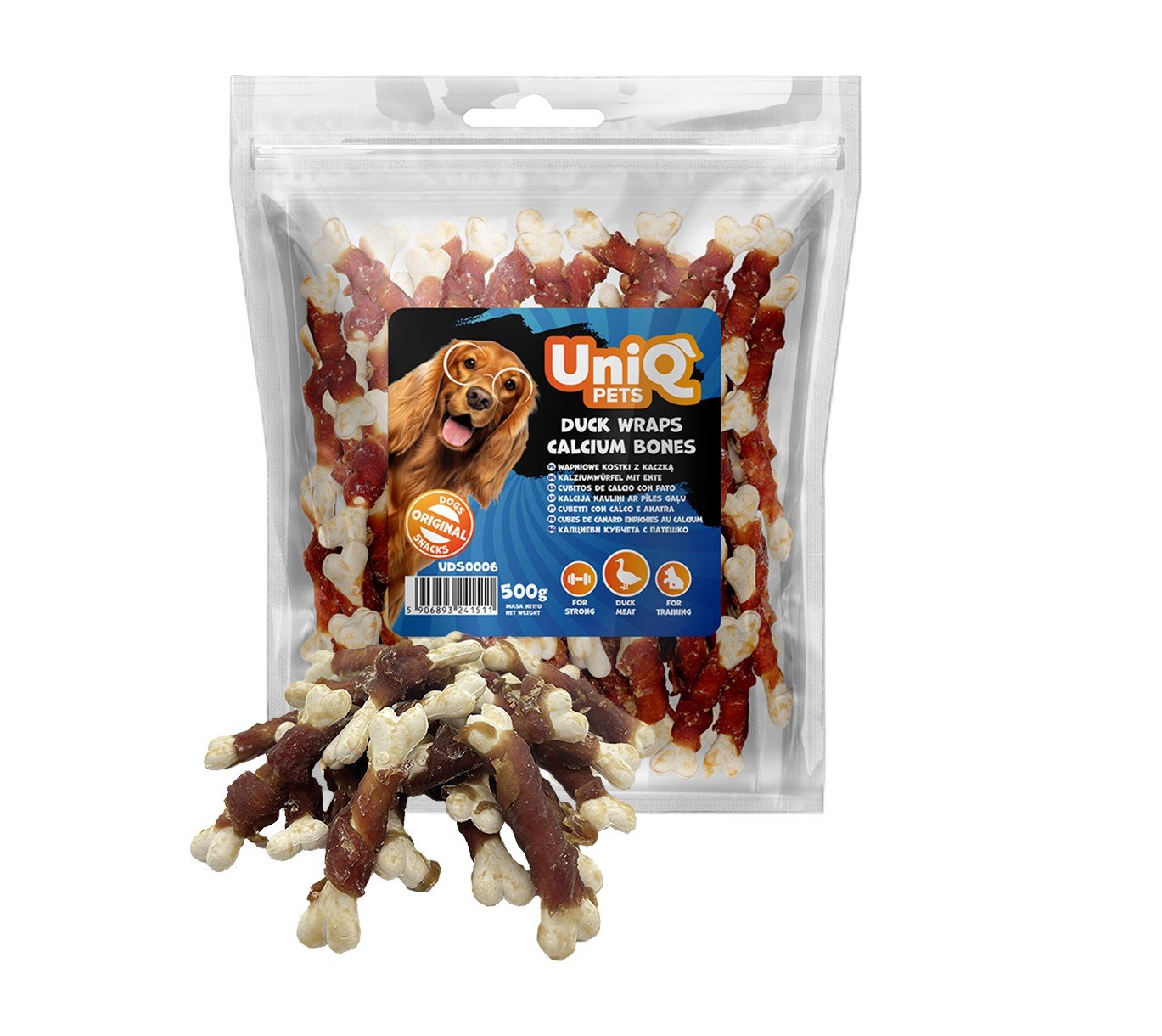 5511 3 Uniq 500gr Λιχουδιά για Σκύλους Κόκκαλα Ασβεστούχα Τυλιγμένα με Πάπια - Image 4