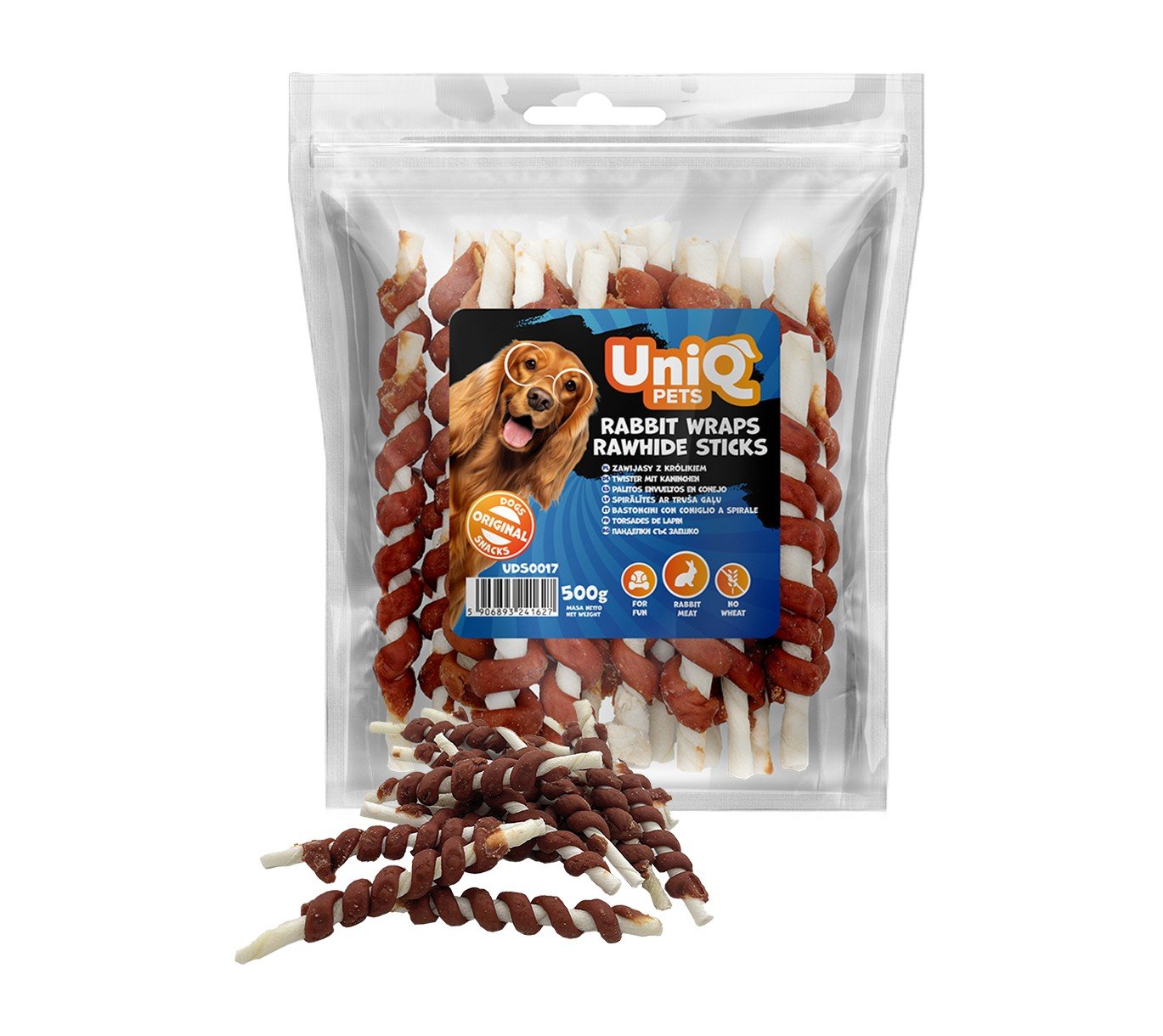 5519 3 Uniq 500gr Λιχουδιά για Σκύλους Στικς από Δέρμα Τυλιγμένα με Κουνέλι - Image 4