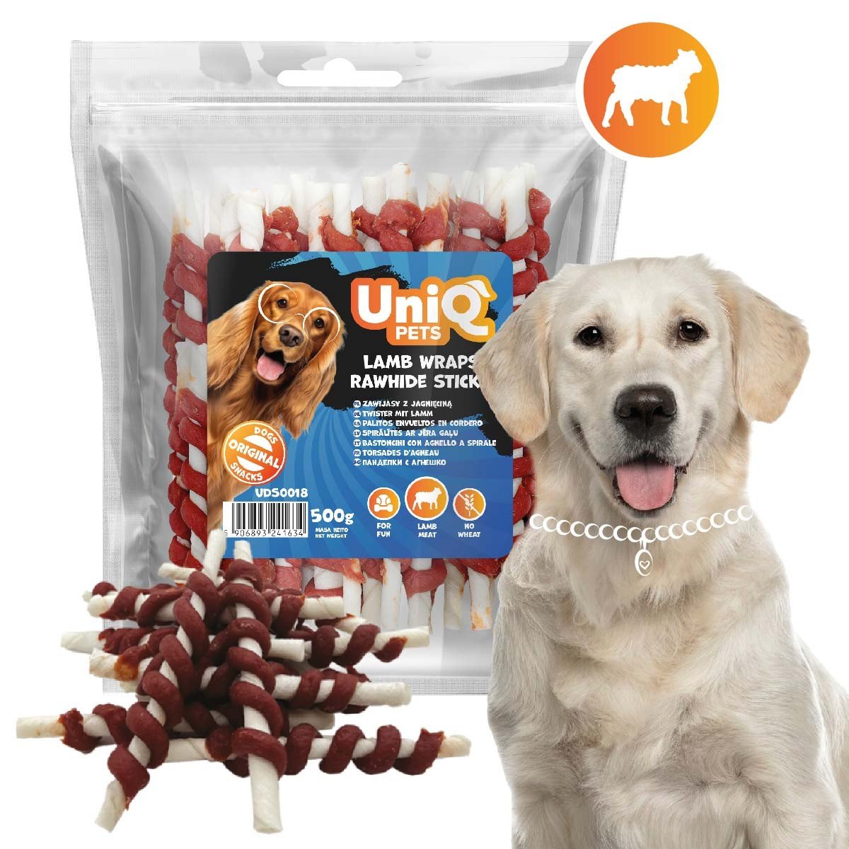 5520-4 Uniq 500gr Λιχουδιά για Σκύλους Στικς από Δέρμα Τυλιγμένα με Αρνί