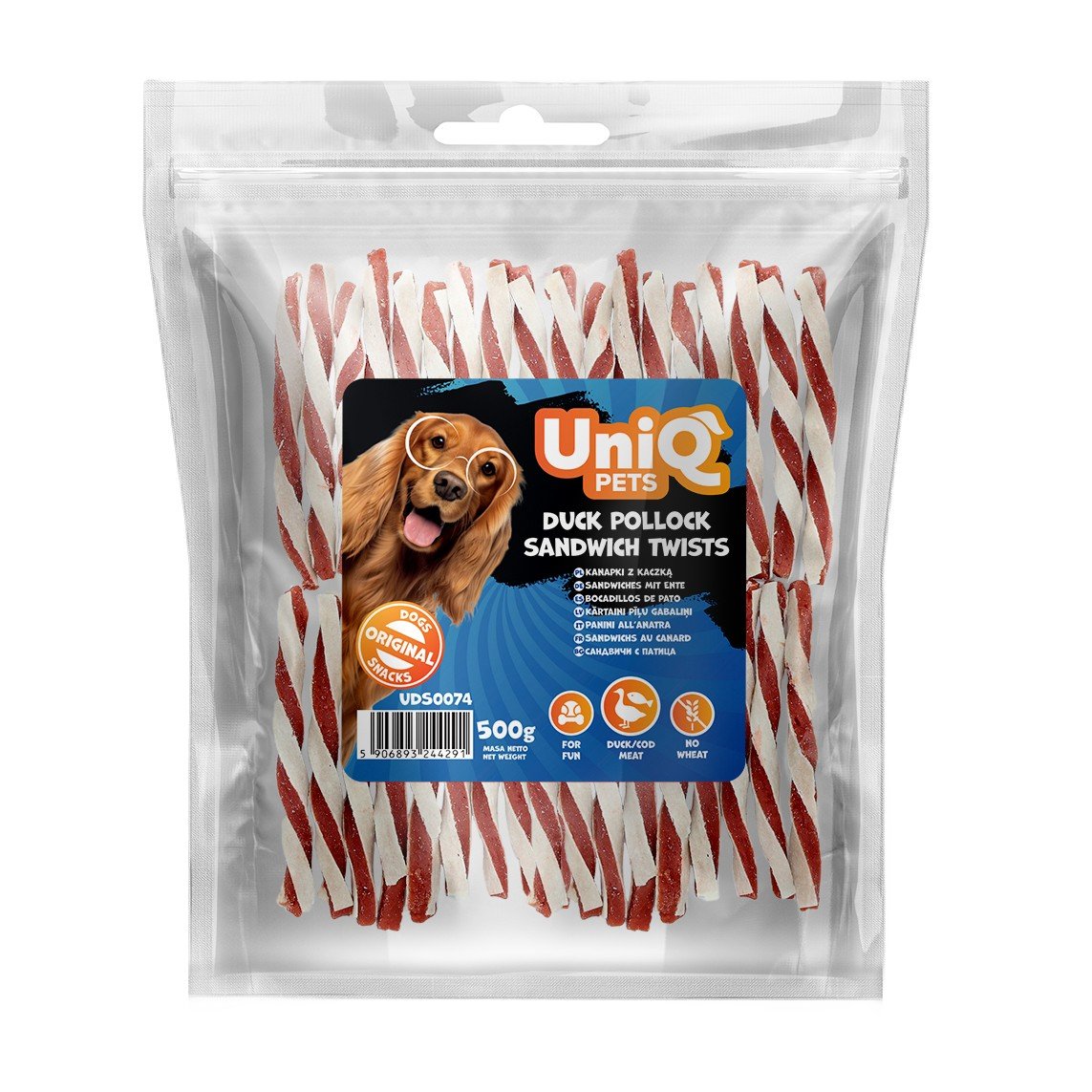 5547-3 Uniq 500gr Λιχουδιά για Σκύλους Στριφτά Κομμάτια με Πάπια και Πόλοκ