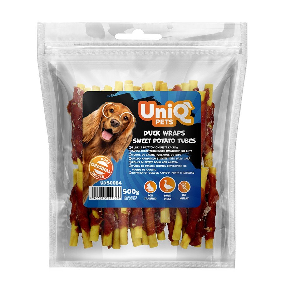 5552-3 Uniq 500gr Λιχουδιά για Σκύλους Σωλήνες Γλυκοπατάτας Τυλιγμένοι με Πάπια