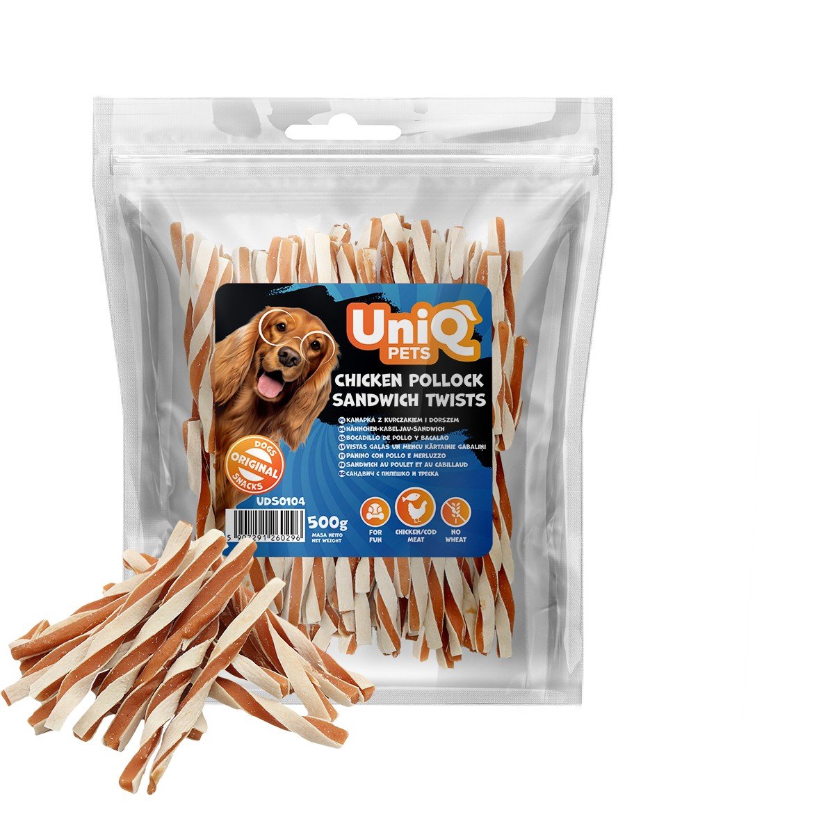 5562 1 Uniq 500gr Λιχουδιά για Σκύλους Στριφτά Κομμάτια με Κοτόπουλο και Πόλλοκ - Image 5
