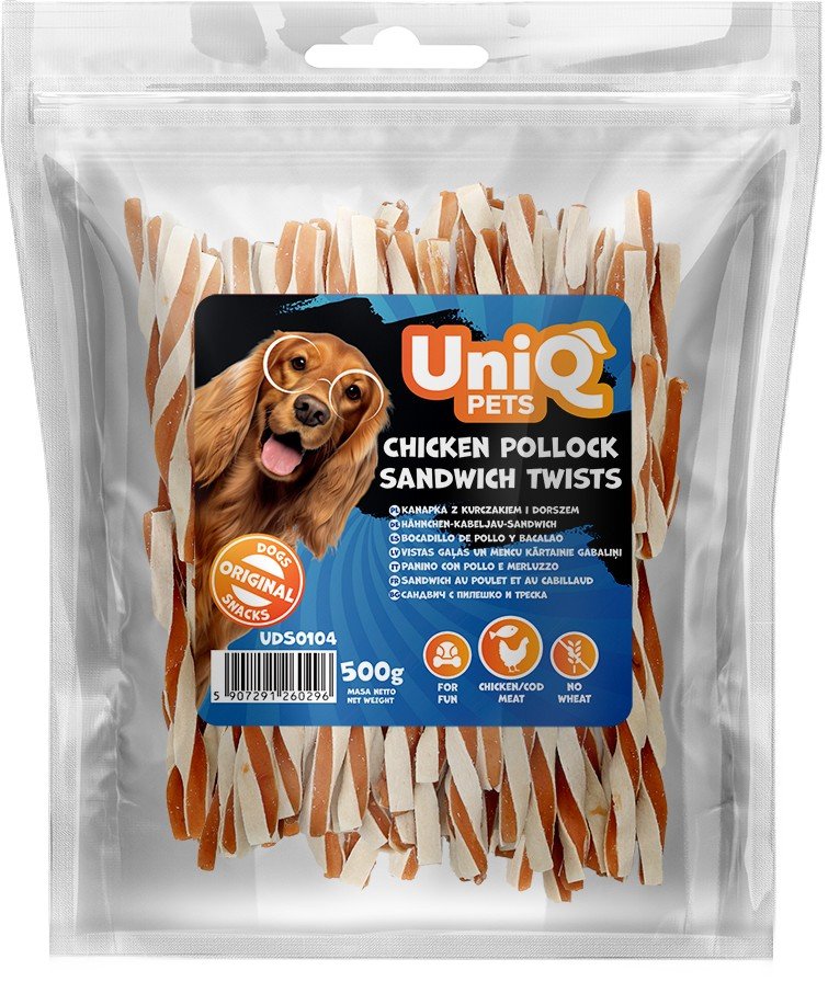 5562 4 Uniq 500gr Λιχουδιά για Σκύλους Στριφτά Κομμάτια με Κοτόπουλο και Πόλλοκ - Image 2