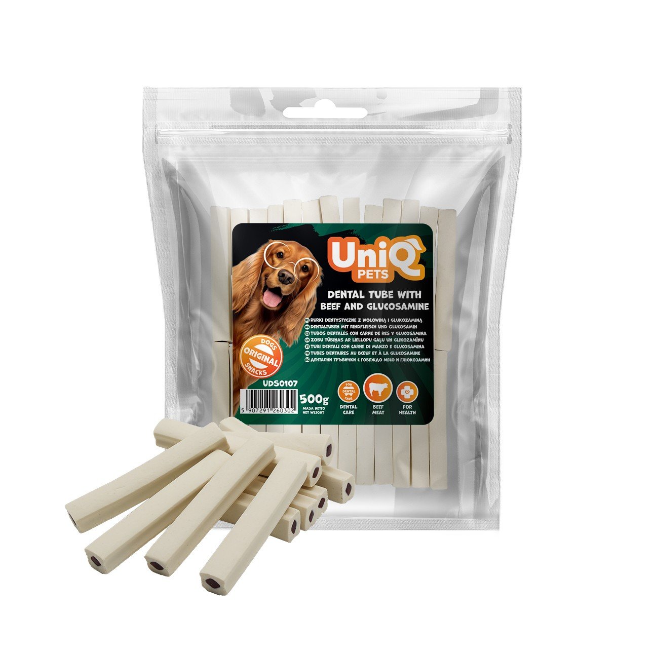 5564 1 Uniq 500gr Λιχουδιά για Σκύλους Οδοντιατρικός σωλήνας με βοδινό κρέας και γλυκοζαμίνη - Image 5