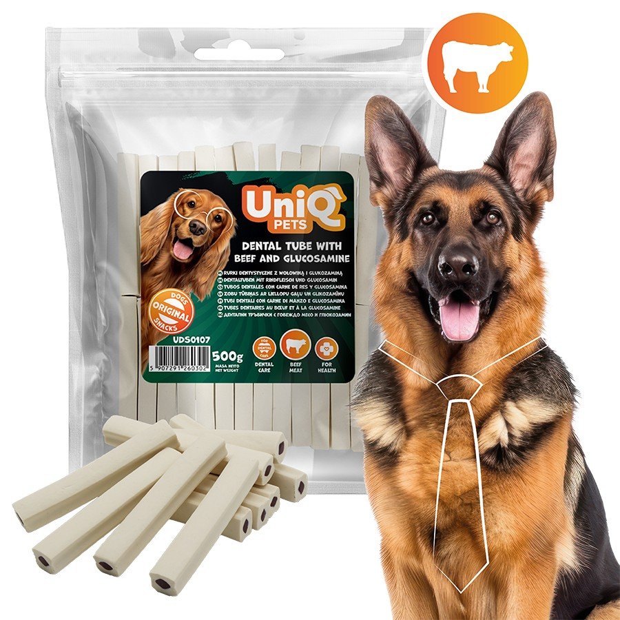 5564-5 Uniq 500gr Λιχουδιά για Σκύλους Οδοντιατρικός σωλήνας με βοδινό κρέας και γλυκοζαμίνη