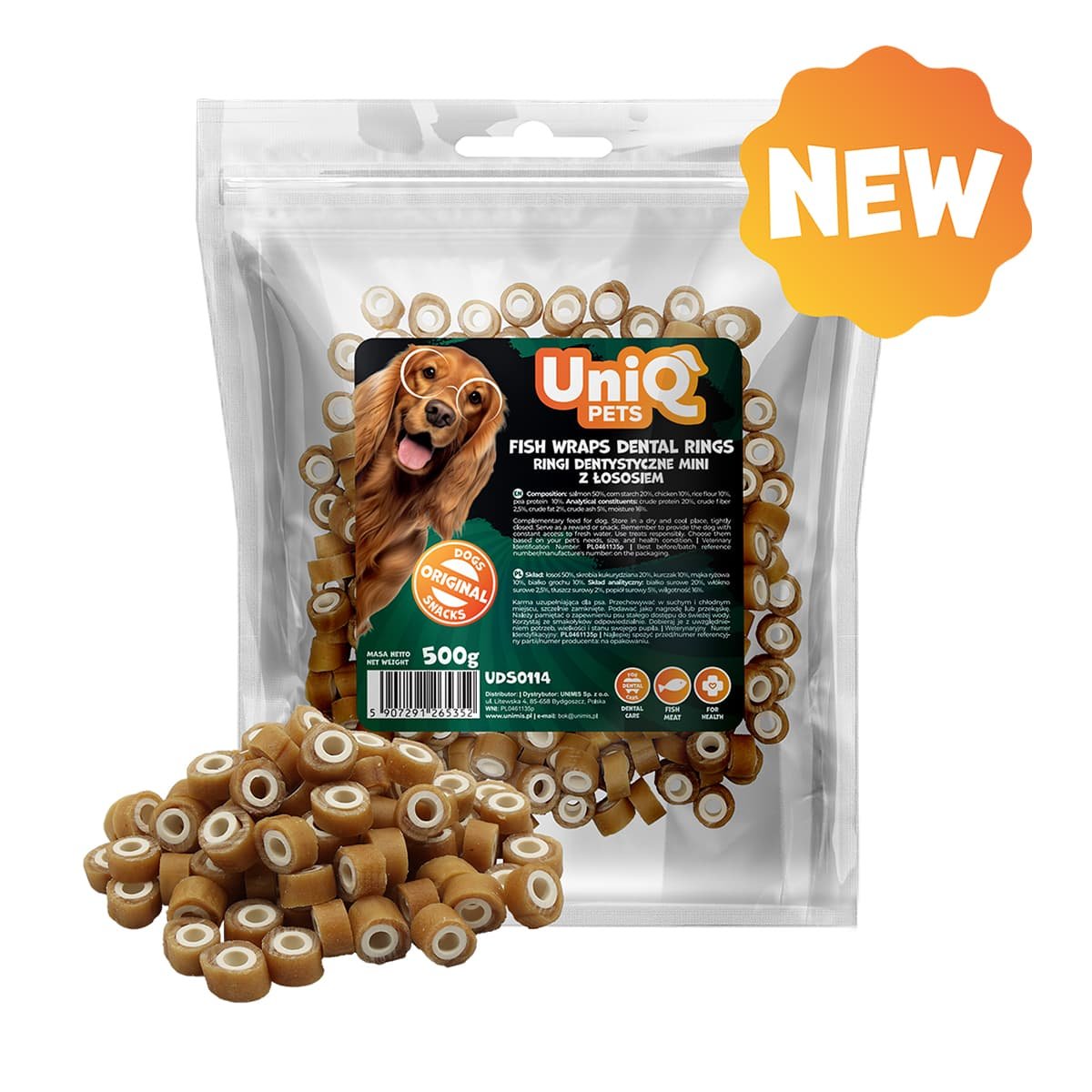 5720 2 Uniq 500gr Λιχουδιά για Σκύλους Οδοντικά Ρολάκια με Σολομό - Image 2