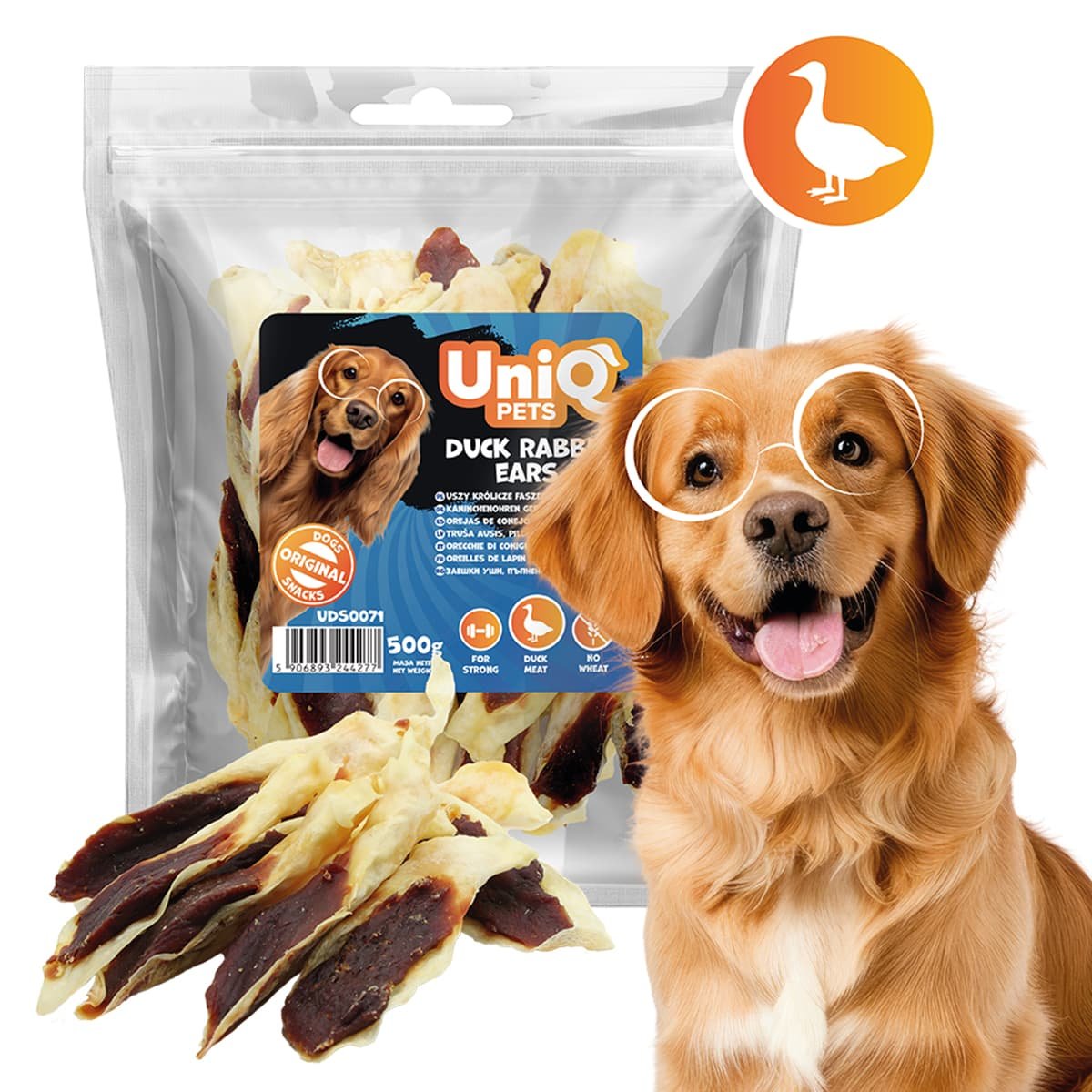 5721-1 Uniq 500gr Λιχουδιά για Σκύλους Αυτιά Κουνελιού με Πάπια