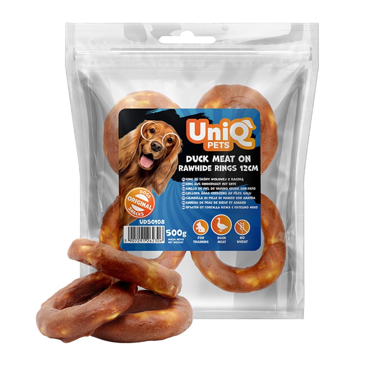 5758 2 Uniq 500gr Λιχουδιά για Σκύλους Δαχτυλίδια από Δέρμα Τυλιγμένα με Πάπια 12εκ - Image 2