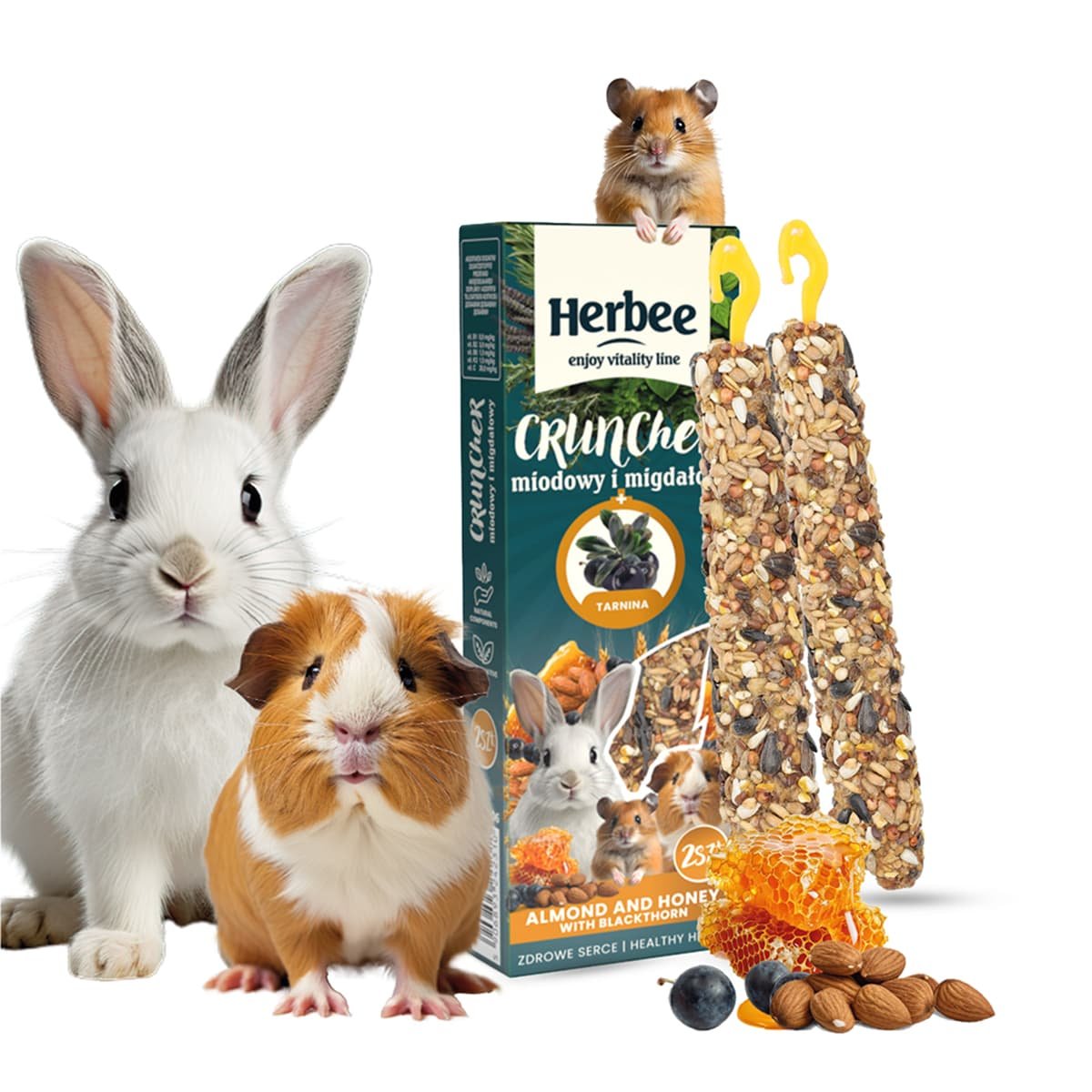5764 2 Herbee Cruncher 115gr Τροφή για Τρωκτικά και Κουνέλια 2 σε 1 με Μέλι και Αμύγδαλα - Image 2