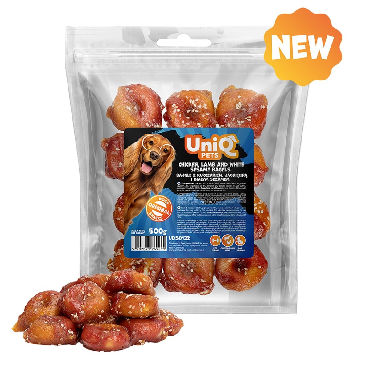 5799 2 Uniq 500gr Λιχουδιά για Σκύλους Bagels με Κοτόπουλο, Αρνί και Άσπρο Σουσάμι 4εκ - Image 2