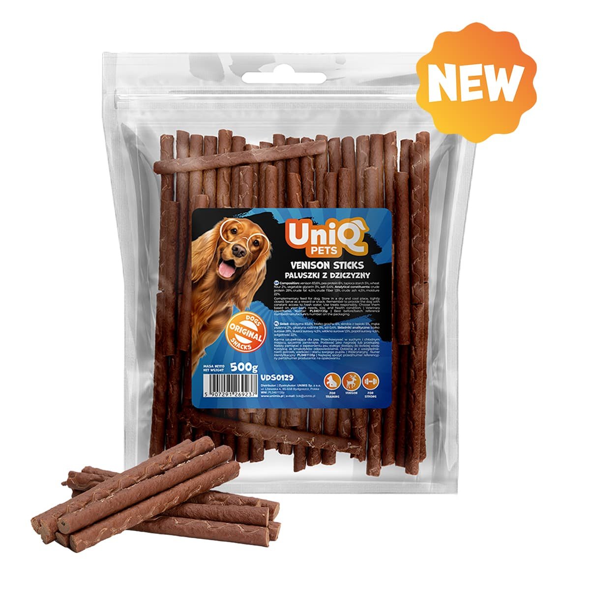 5802 2 Uniq 500gr Λιχουδιά για Σκύλους Μαλακά Στικς με Ελάφι - Image 2