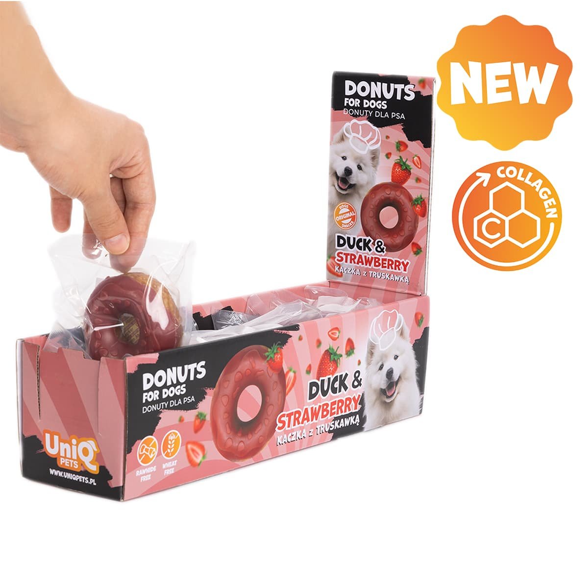 5804 4 Uniq 50gr Λιχουδιά για Σκύλους Donut Κολλαγόνου με Πάπια και Φράουλα 7εκ. 10τμχ - Image 4