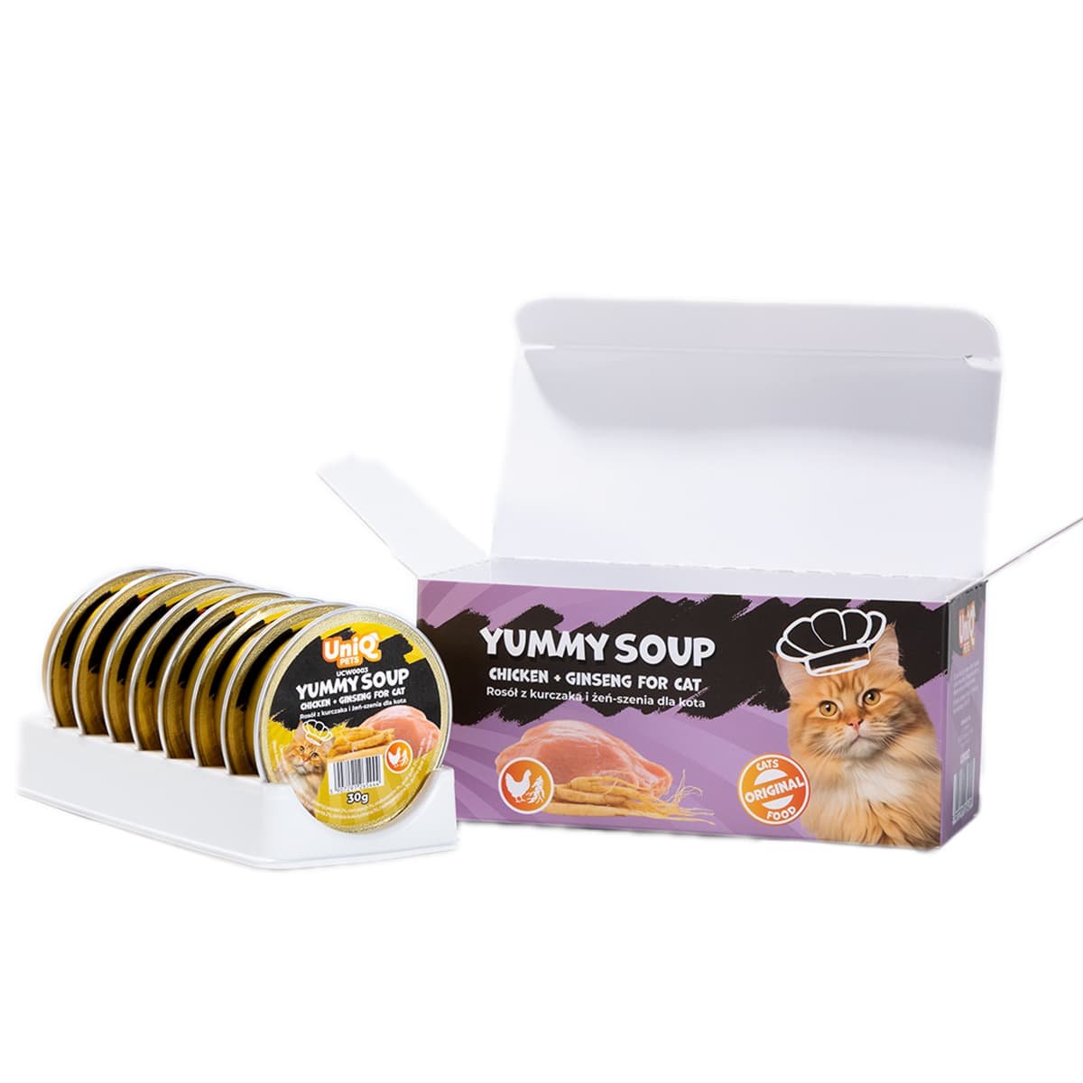 5807-1 Uniq Yummy Soup 30gr για Γάτες με Κοτόπουλο και Ginseng σε Τασάκι 8τμχ