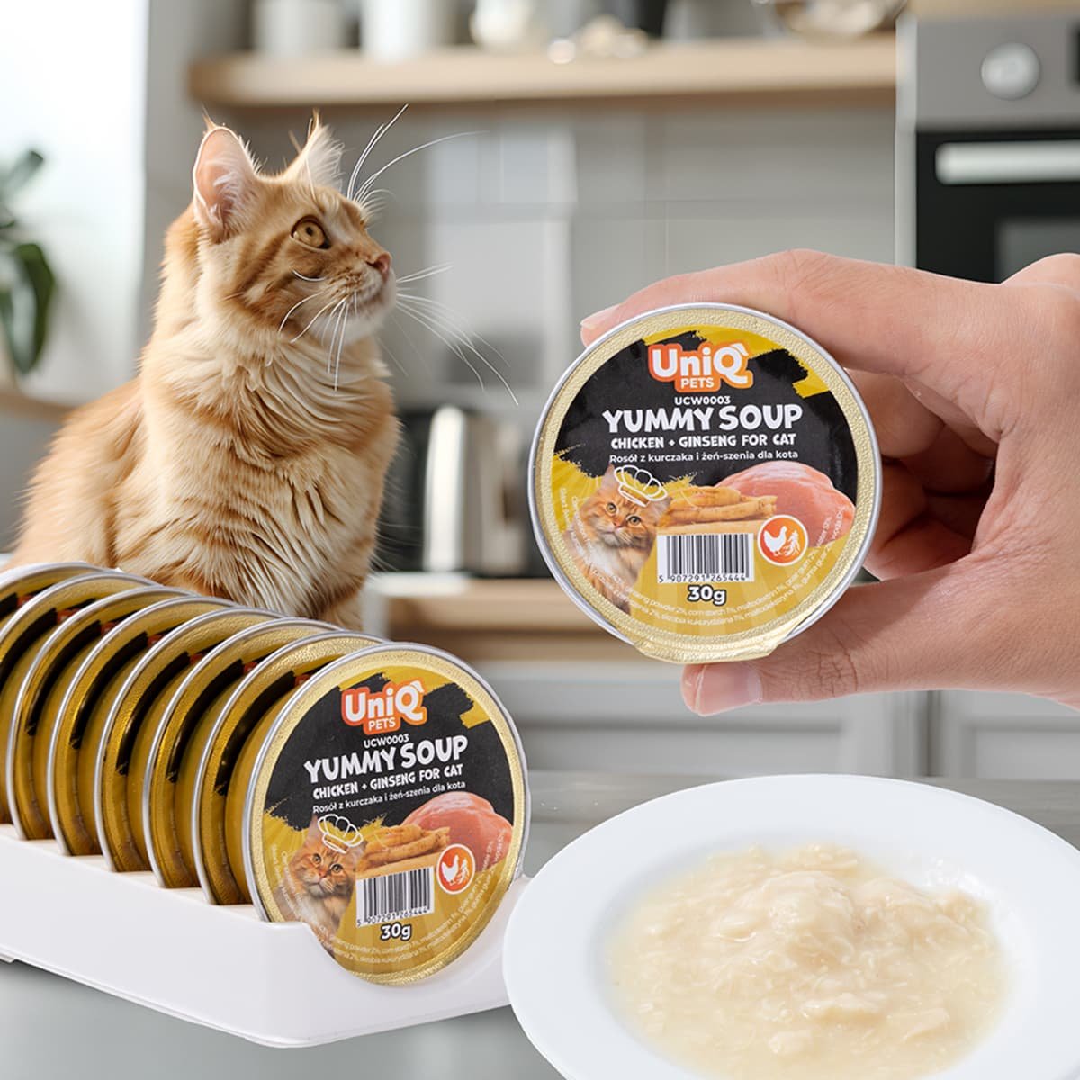 5807 2 Uniq Yummy Soup 30gr για Γάτες με Κοτόπουλο και Ginseng σε Τασάκι 8τμχ - Image 2