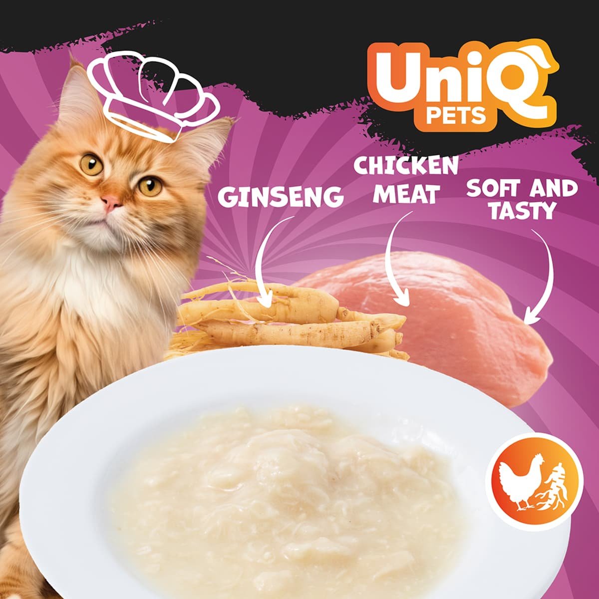 5807 3 Uniq Yummy Soup 30gr για Γάτες με Κοτόπουλο και Ginseng σε Τασάκι 8τμχ - Image 3
