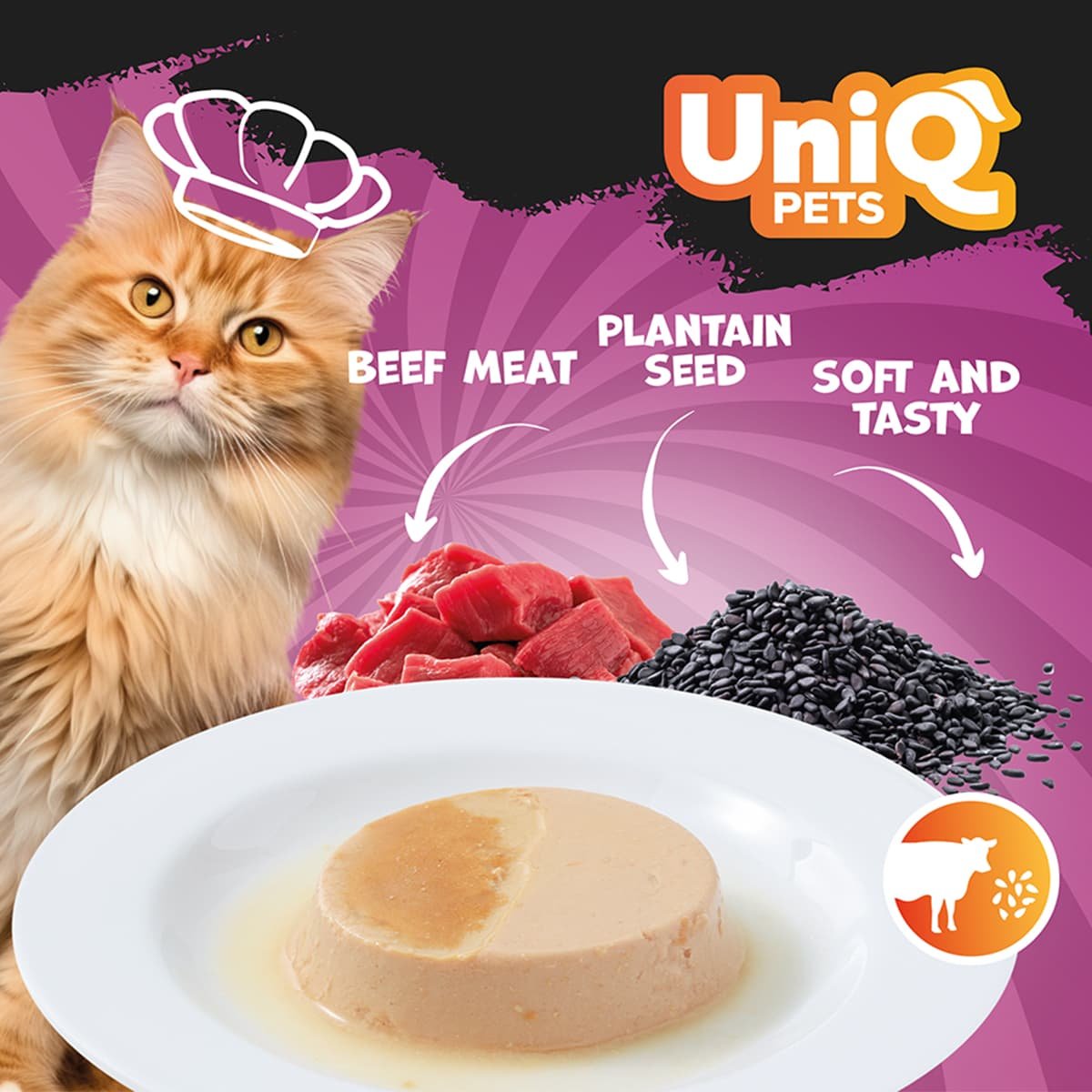 5809 3 Uniq Delicious Pate 30gr για Γάτες με Μοσχάρι και Σπόρους Πλάτανου σε Τασάκι 8τμχ - Image 3