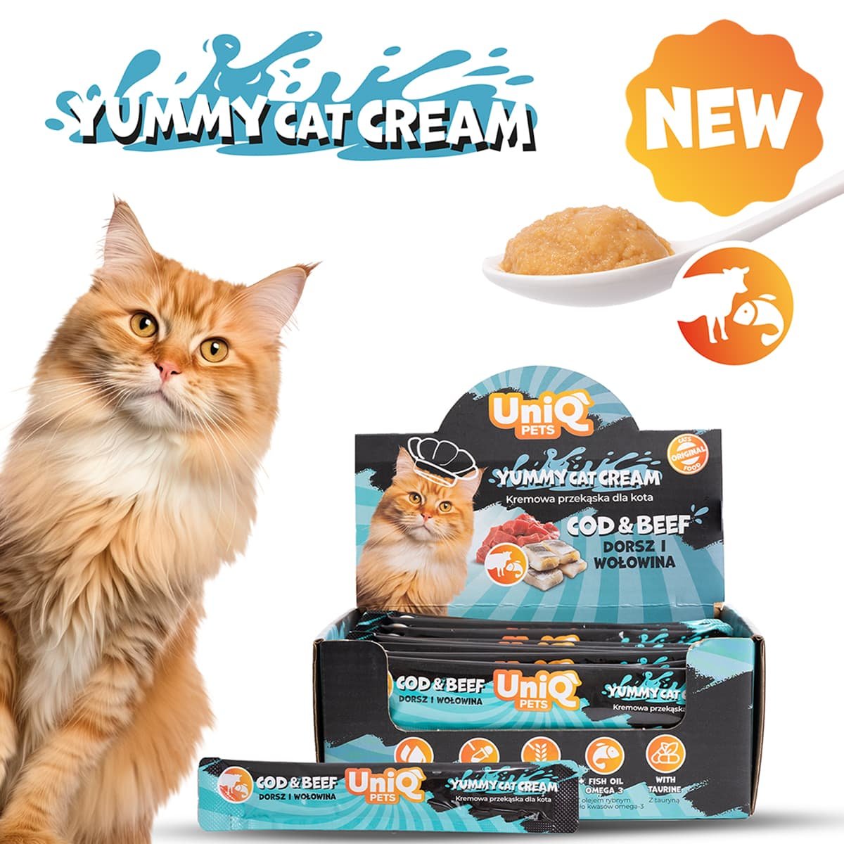 5909-1 Uniq Yummy Cat Cream 15gr για Γάτες με Μπακαλιάρο και Βοδινό 50τμχ