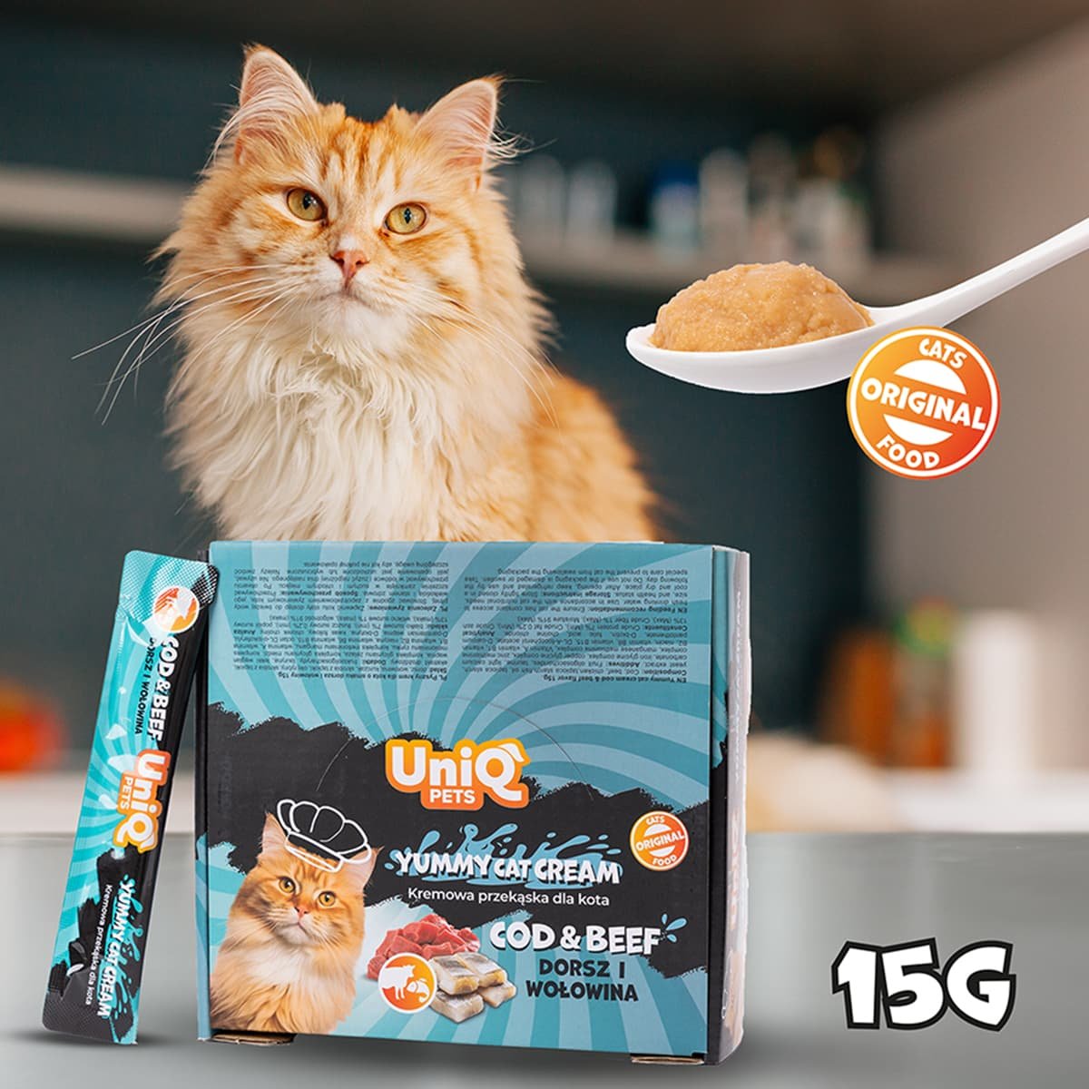 5909 2 Uniq Yummy Cat Cream 15gr για Γάτες με Μπακαλιάρο και Βοδινό 50τμχ - Image 2