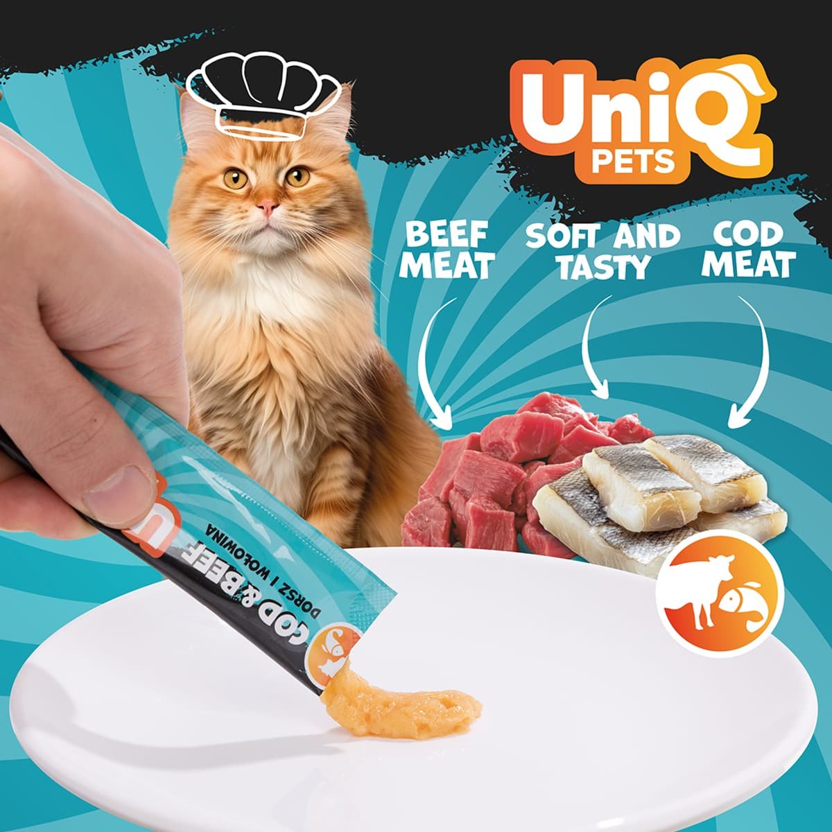 5909 3 Uniq Yummy Cat Cream 15gr για Γάτες με Μπακαλιάρο και Βοδινό 50τμχ - Image 3