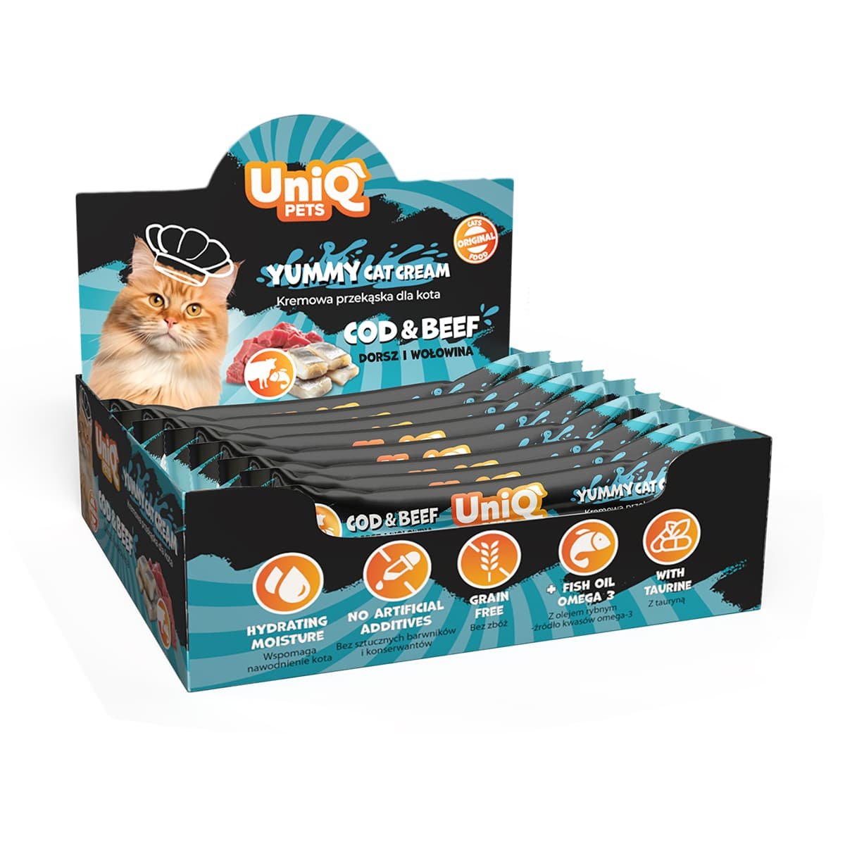 5909 4 Uniq Yummy Cat Cream 15gr για Γάτες με Μπακαλιάρο και Βοδινό 50τμχ - Image 4