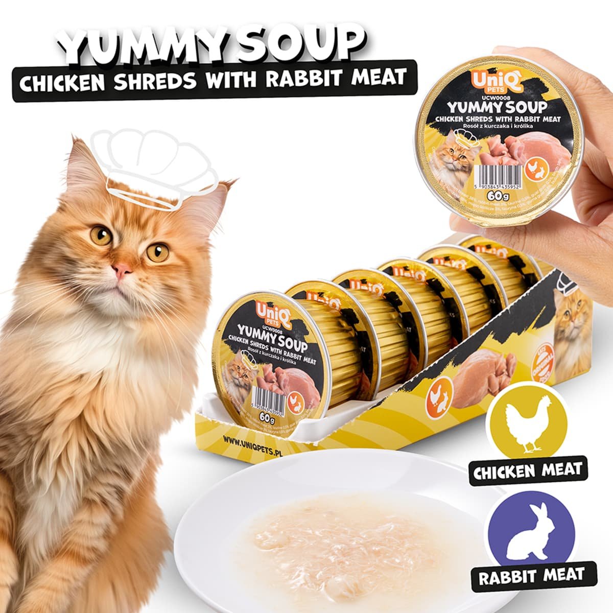 6142-1 Uniq Yummy Soup 60gr για Γάτες με Κοτόπουλο και Κουνέλι σε Τασάκι 6τμχ