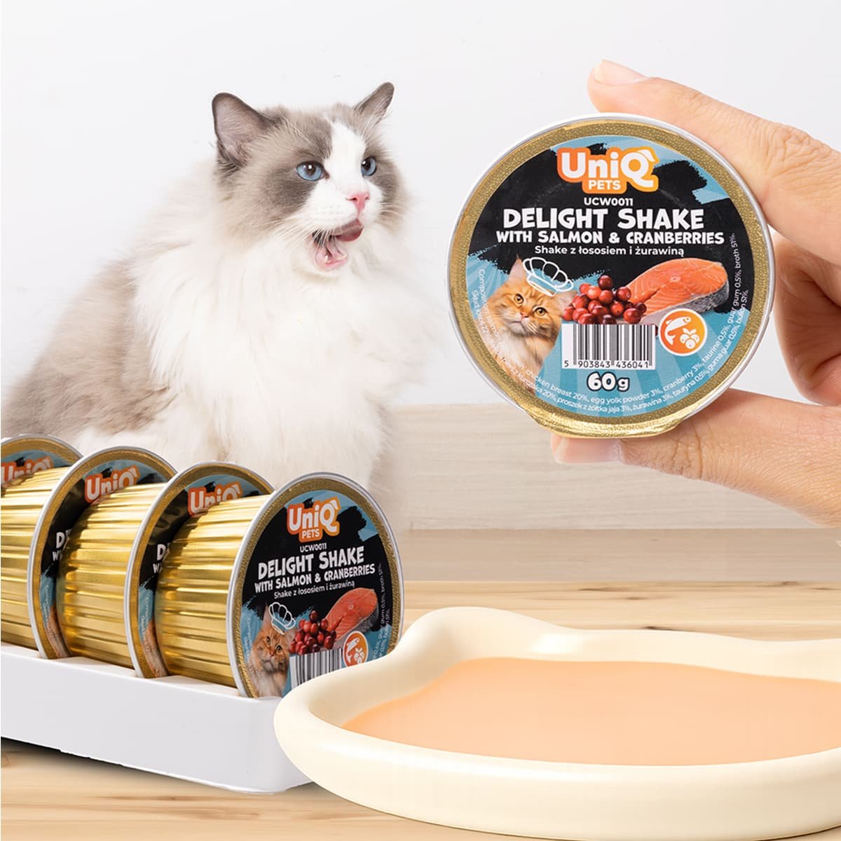 6145 2 Uniq Delight Shake 60gr για Γάτες με Σολομό και Κράνμπερι σε Τασάκι 6τμχ - Image 2