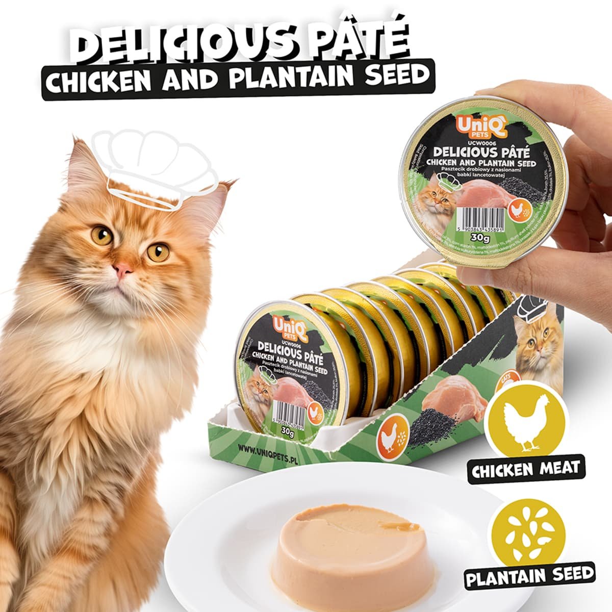 6147-1 Uniq Delicious Pate 30gr για Γάτες με Κοτόπουλο και Ψύλλιο σε Τασάκι 8τμχ