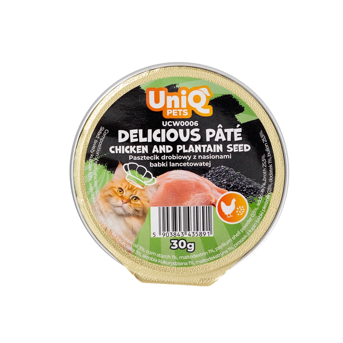6147 3 Uniq Delicious Pate 30gr για Γάτες με Κοτόπουλο και Ψύλλιο σε Τασάκι 8τμχ - Image 3