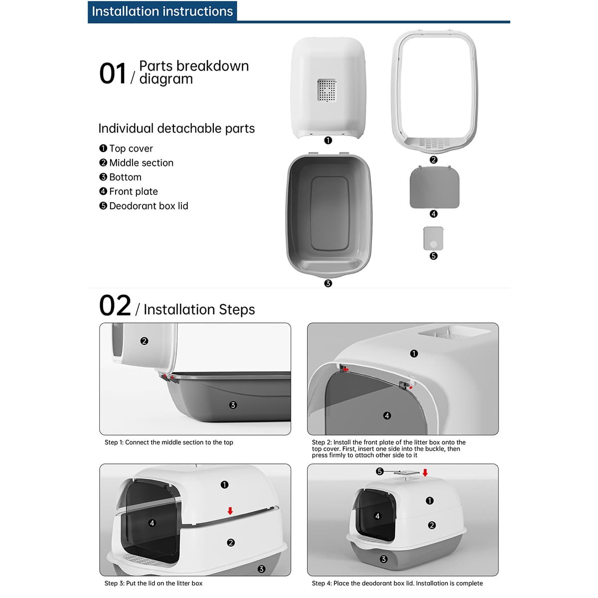 6193 4 Uniq Τουαλέτα Γάτας Kittycabin Comfort Κλειστή με Φτυαράκι Γκρι - Image 4