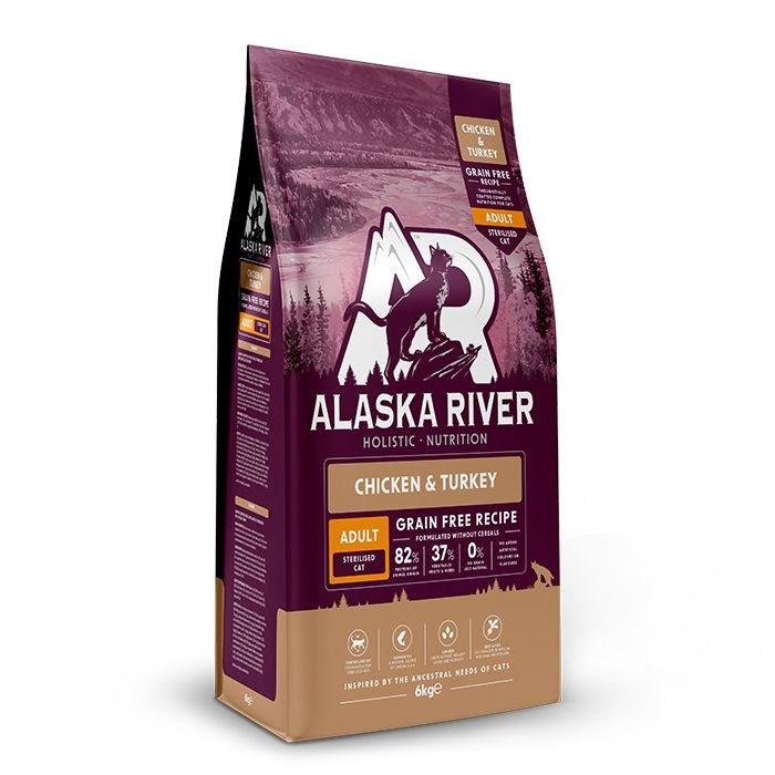 alaska river grain free cat adult sterilised chicken & turkey 6kg alaska river grain free cat adult sterilised chicken & turkey 6kg