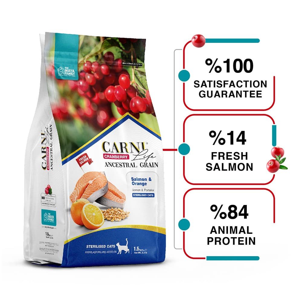 maya family carni life cranberry 1 5kg xira trofi gia steiromenes gates me solomo kai portokali pcl015008 2 Maya Family Carni Life Cranberry 1,5kg ξηρά τροφή για στειρωμένες γάτες με σολωμό και πορτοκάλι - Image 3