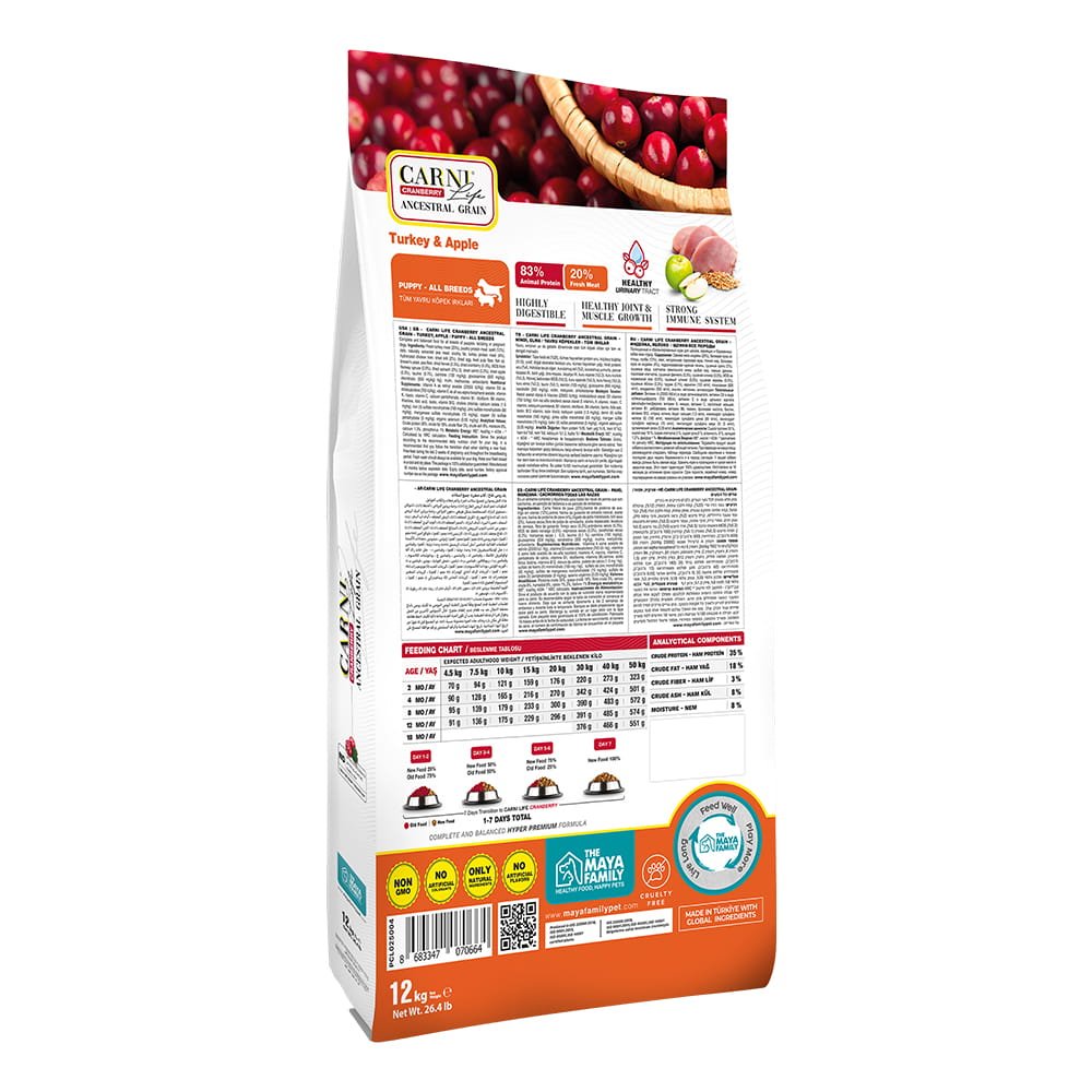 maya family carni life cranberry 12kg xira trofi gia koutabia me galopoila kai milo pcl120004 1 Maya Family Carni Life Cranberry 12kg ξηρά τροφή για κουτάβια με γαλοπούλα και μήλο - Image 2