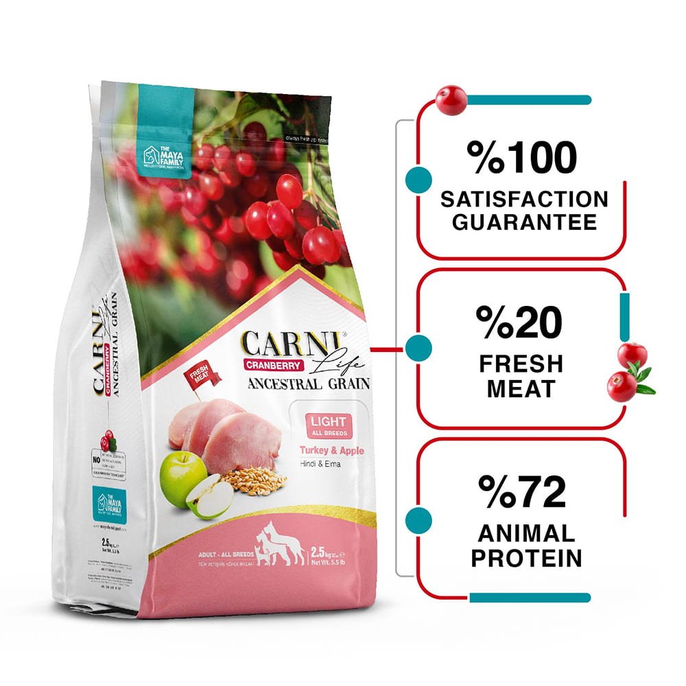 maya family carni life cranberry 2 5kg light xira trofi gia enilikous skilous me galopoila kai milo pcl025011 2 Maya Family Carni Life Cranberry 2.5kg light ξηρά τροφή για ενήλικους σκύλους με γαλοπούλα και μήλο - Image 2