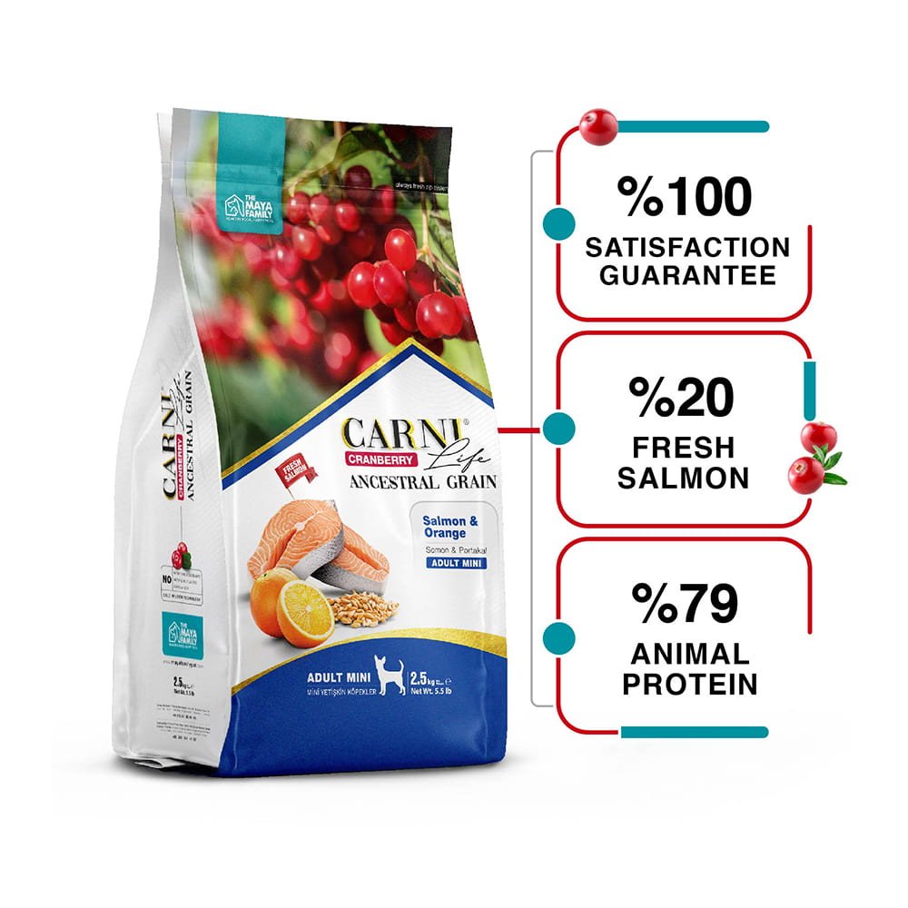 maya family carni life cranberry 2 5kg xira trofi gia enilikous mikrosomous skilous me solomo kai portokali pcl025005 2 Maya Family Carni Life Cranberry 2.5kg ξηρά τροφή για ενήλικους μικρόσωμος σκύλους με σολωμό και πορτοκάλι - Image 3