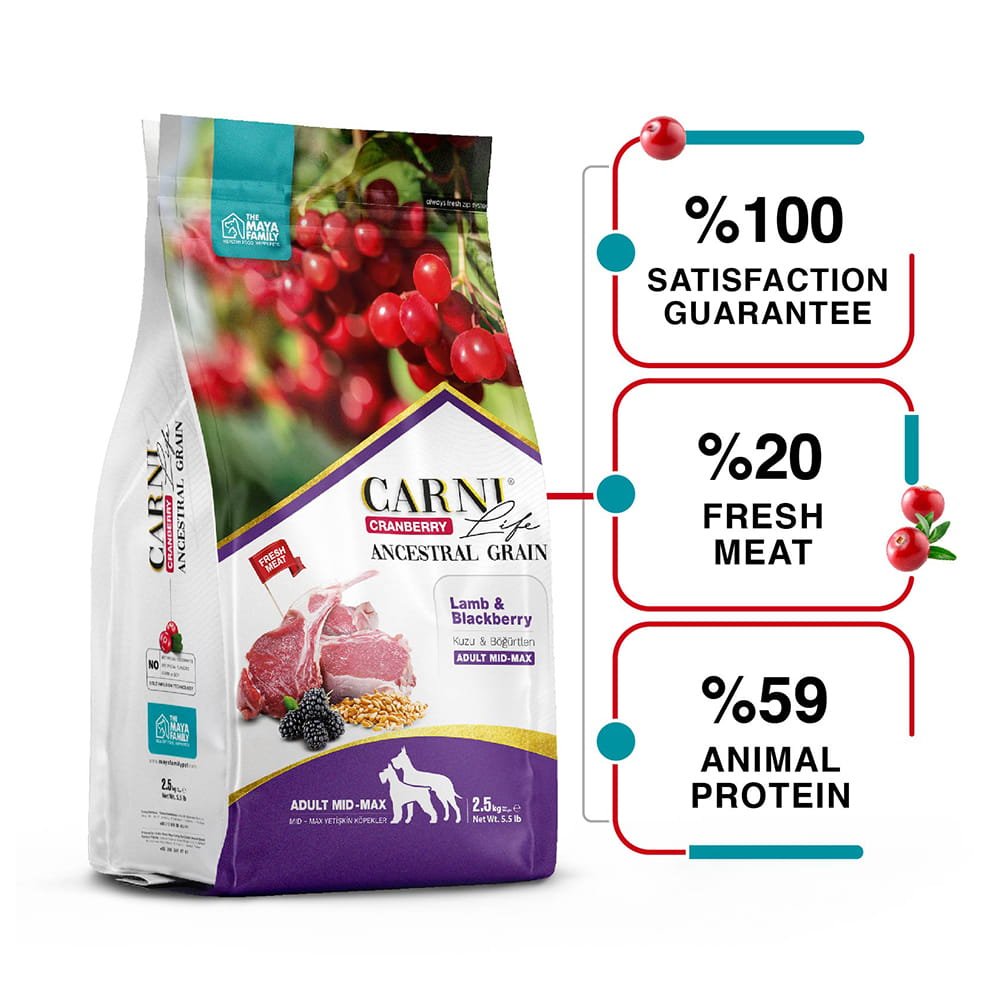 maya family carni life cranberry 2 5kg xira trofi gia enilikous skilous me arni kai mirtilo pcl025010 1 Maya Family Carni Life Cranberry 2.5kg ξηρά τροφή για ενήλικους σκύλους με αρνί και μύρτιλο - Image 2