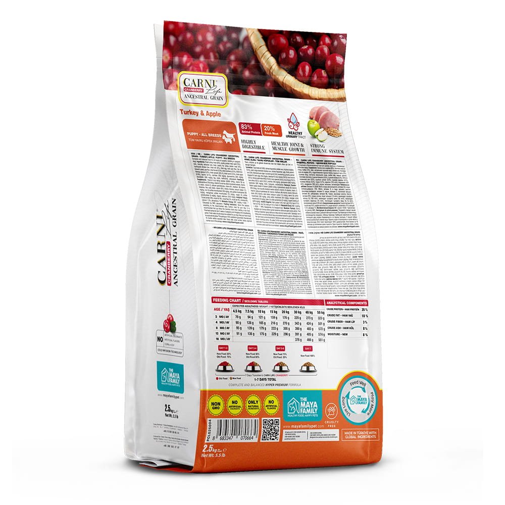 maya family carni life cranberry 2 5kg xira trofi gia koutabia me galopoila kai milo pcl025004 1 Maya Family Carni Life Cranberry 2.5kg ξηρά τροφή για κουτάβια με γαλοπούλα και μήλο - Image 2