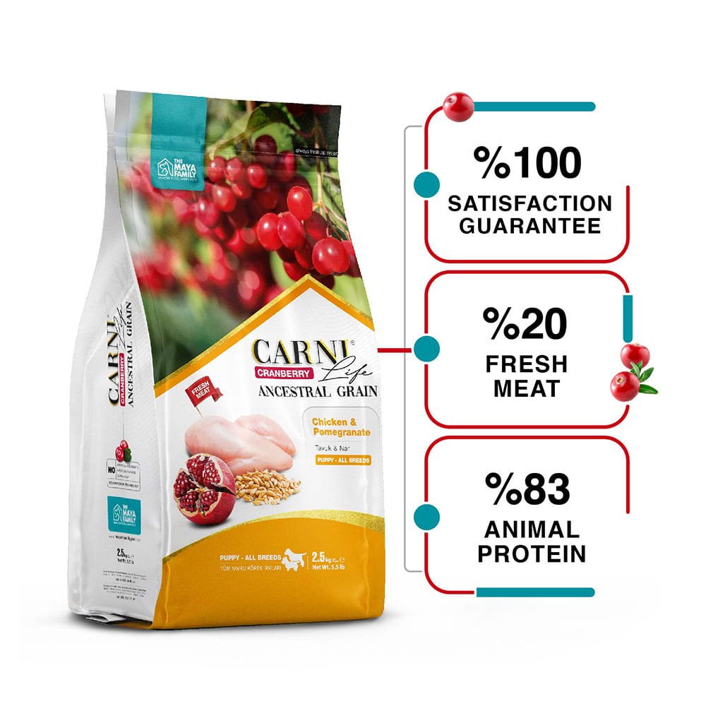 maya family carni life cranberry 2 5kg xira trofi gia koutabia me kotopoulo kai rodi pcl025014 1 Maya Family Carni Life Cranberry 2.5kg ξηρά τροφή για κουτάβια με κοτόπουλο και ρόδι - Image 2
